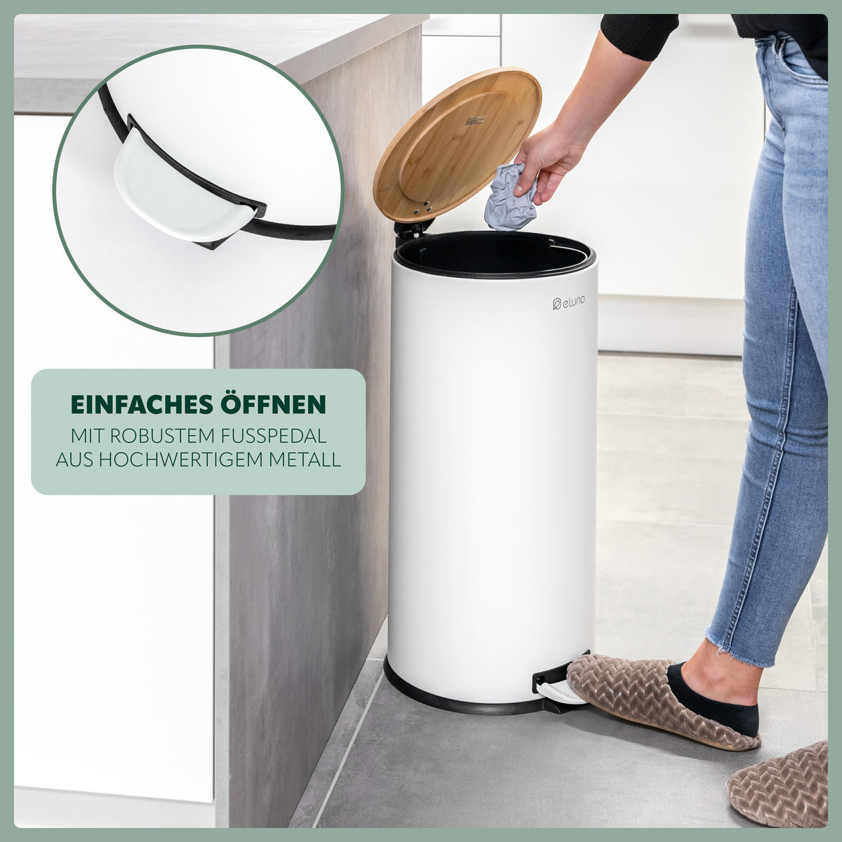 ABFALLEIMER 30 Liter, weiß, Metall - Weiß, Metall (30.5/60/39cm) - eluno
