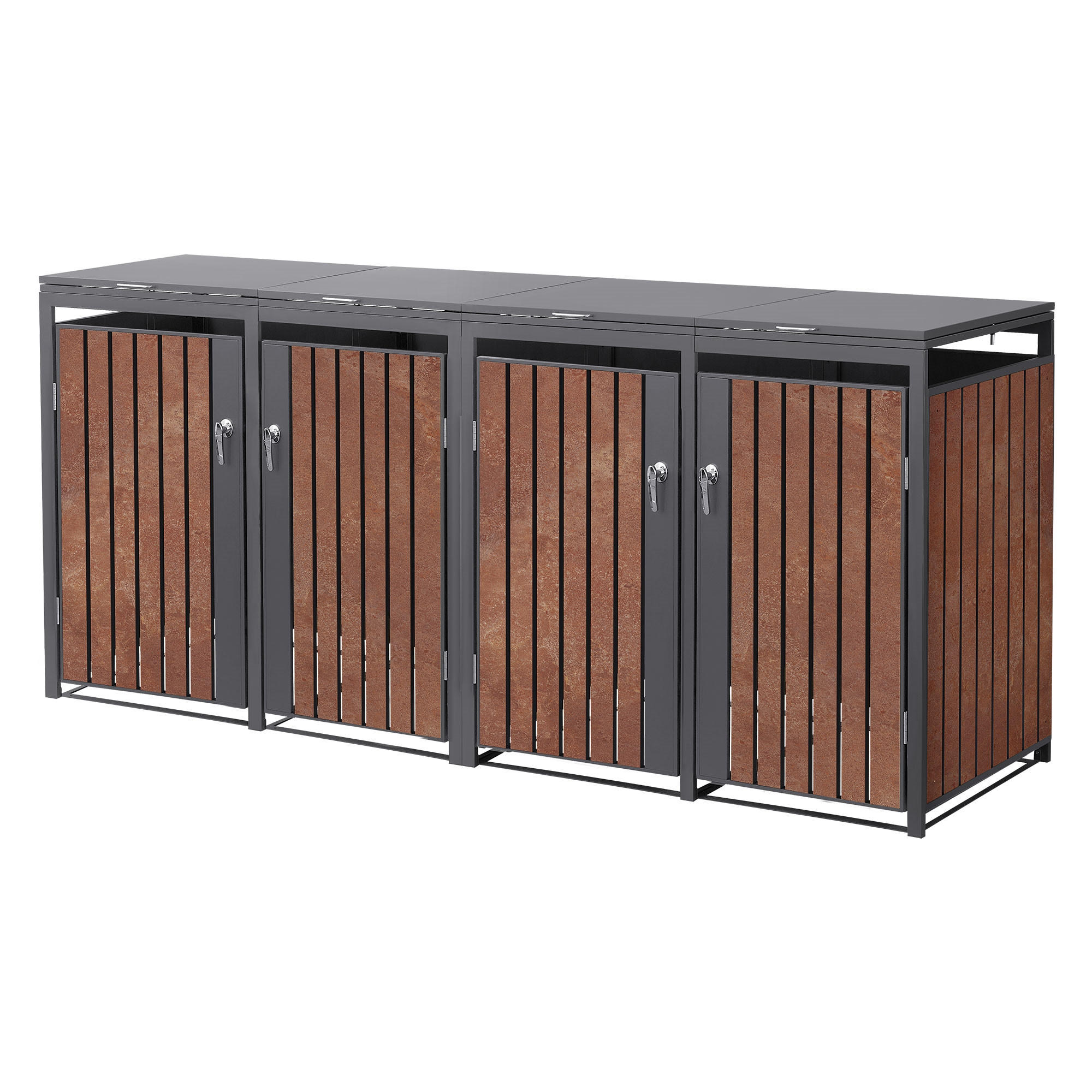 SADA na popelnice, 4 ks, antracit – vzhled rezavého kovu - červenohnědá, kov (264/120/80cm) - ML-DESIGN