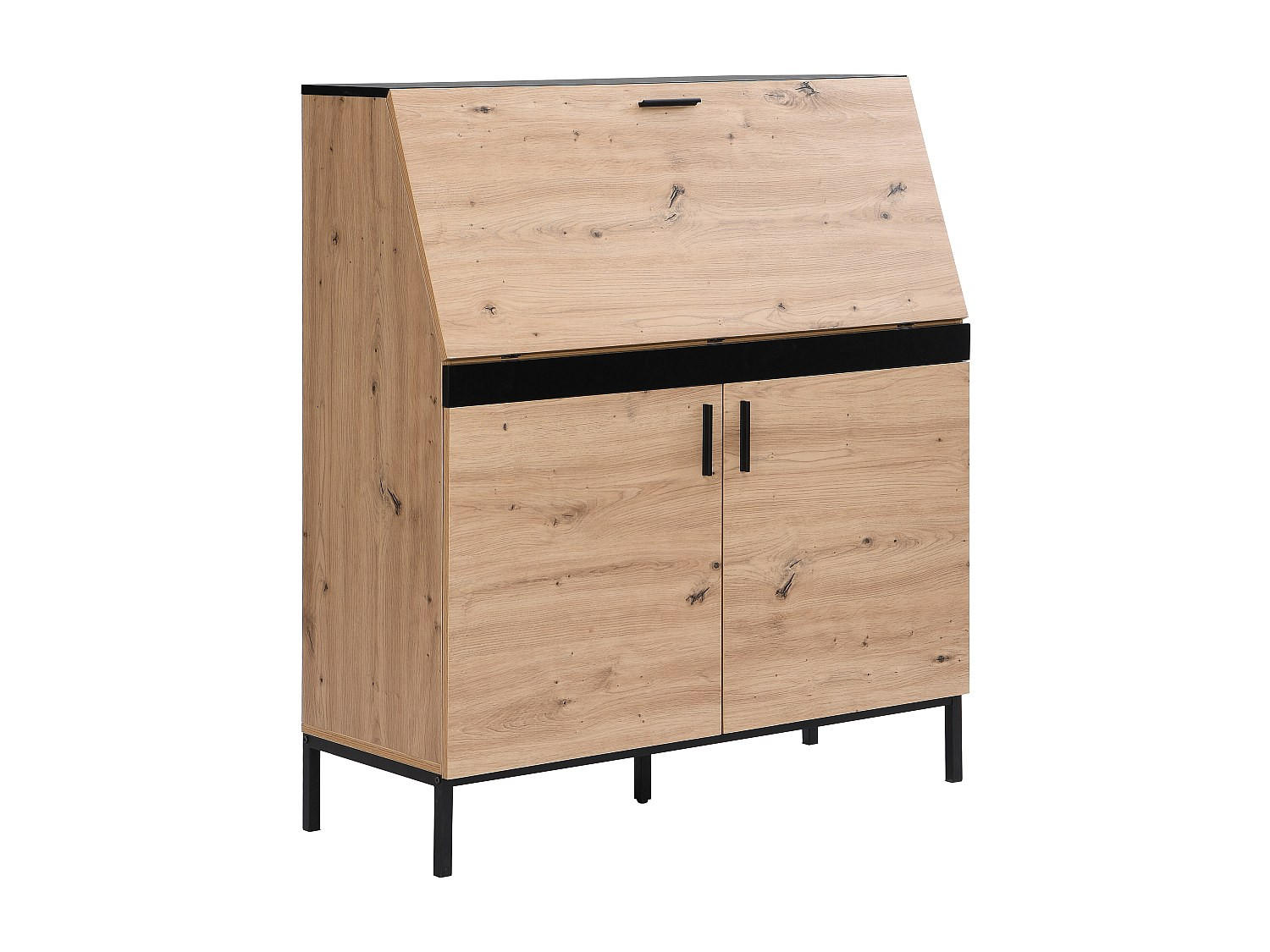 SCHREIBTISCH mit 2 Türen - MDF - Naturfarben & Schwarz - MALEDA - Naturfarben, Holz (100/40/115cm) - Vente-Unique