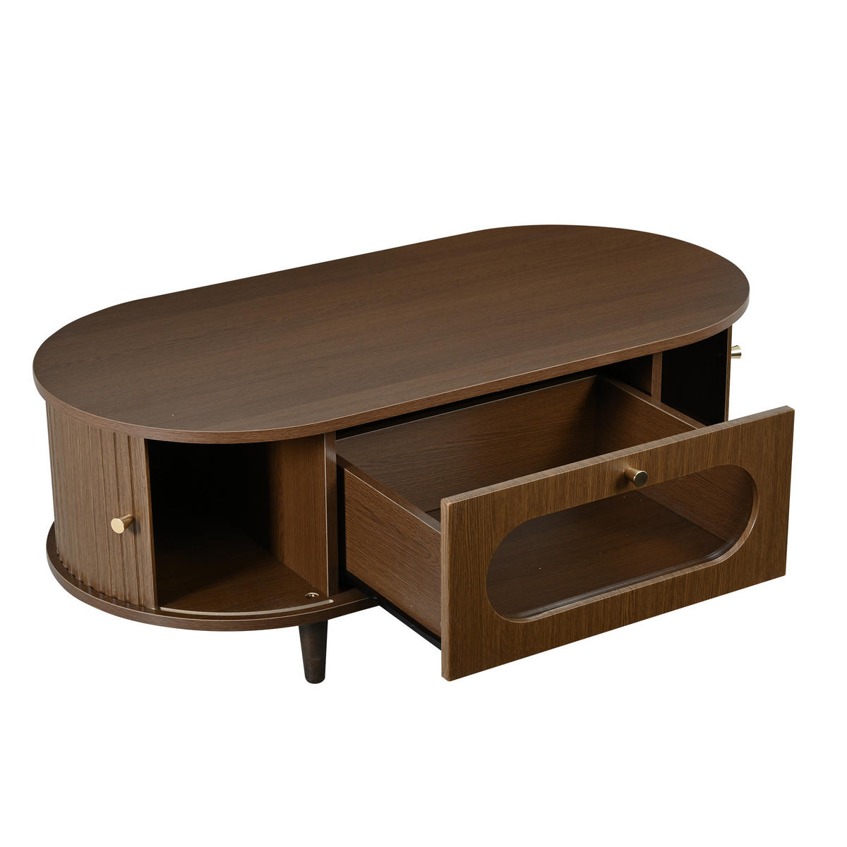 COUCHTISCH 100/50/36 cm Walnuss aus MDF mit Schublade und Rollladentüren - Nussbaumfarben, Holzwerkstoff (100/50/36cm) - OKWISH