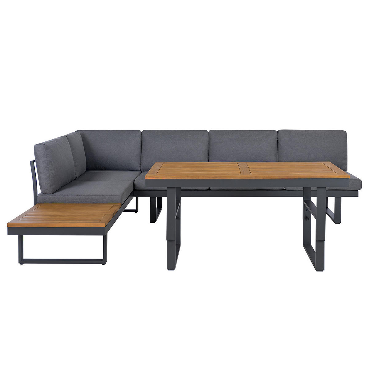 LOUNGESET - Webstoff / Akazie / Aluminium - 3-teilig - Höhenverstellbar - Braun/Grau, Holz/Textil - home24