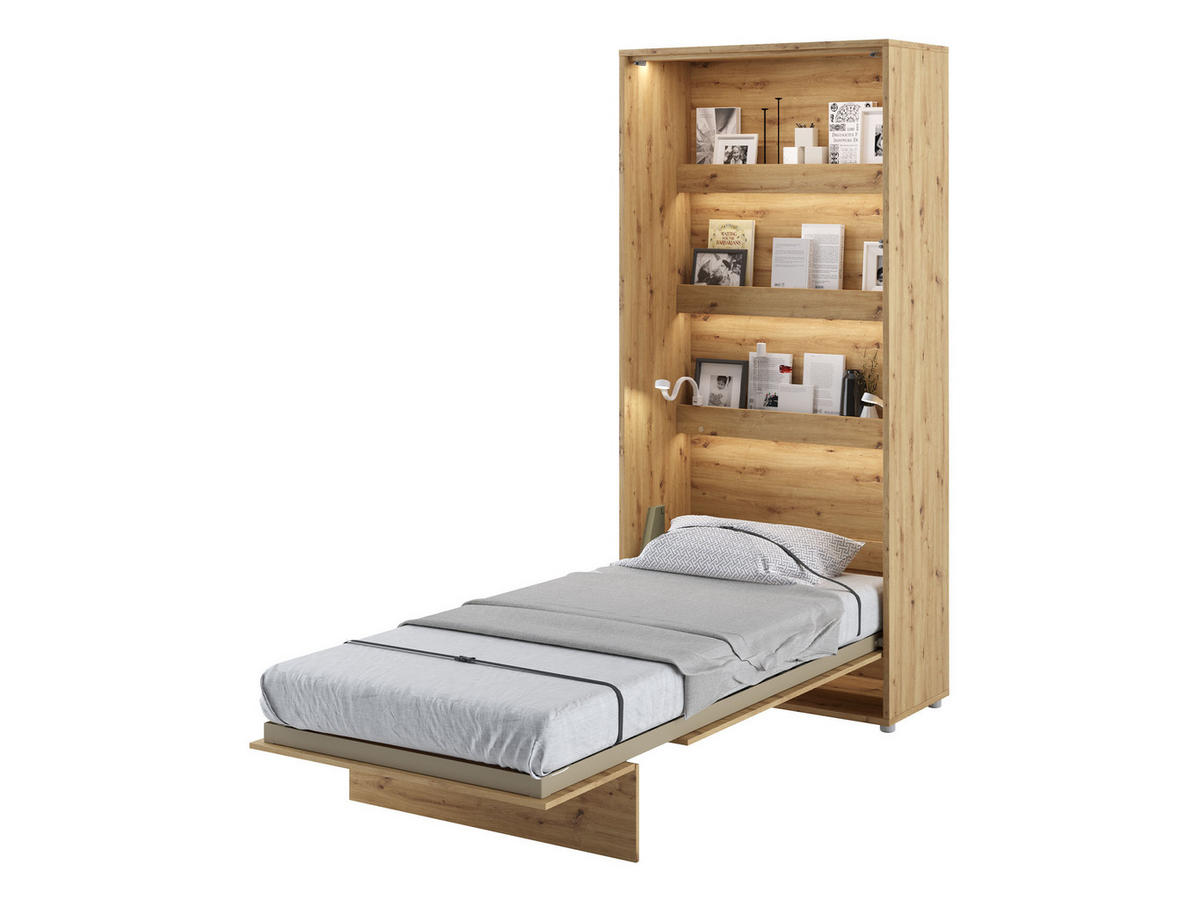 SCHRANKBETT Bed-Concept BC-03 90x200 mit zwei LED-Lampe - Eiche Artisan/Grau, Holz/Holzwerkstoff (90/200cm) - MIRJAN24