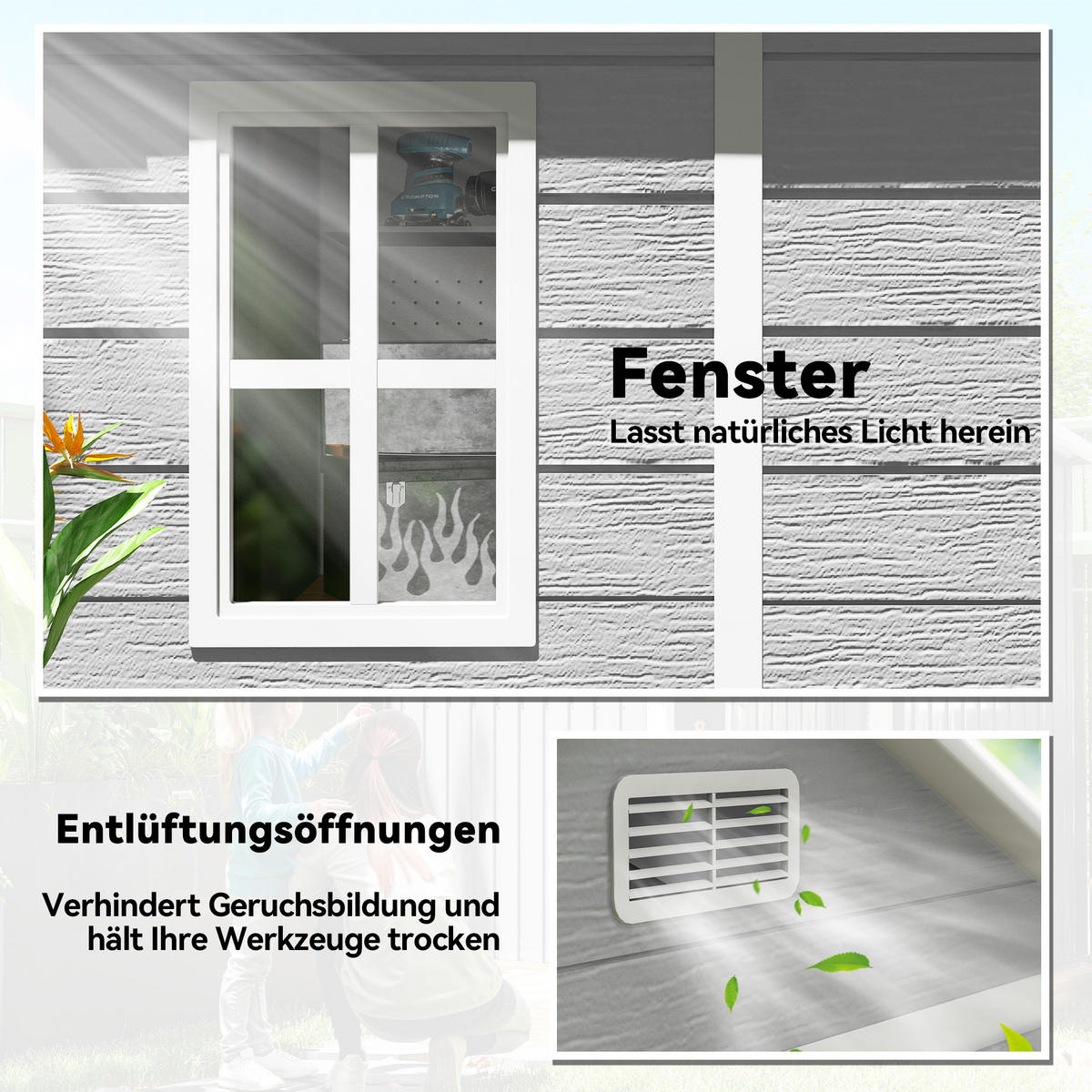 GERÄTEHAUS 2,4m² Gartenhaus mit Satteldach 182 x 151 x 219/181 cm Geräteschuppen - Grau, Kunststoff (151/219/182cm) - Outsunny
