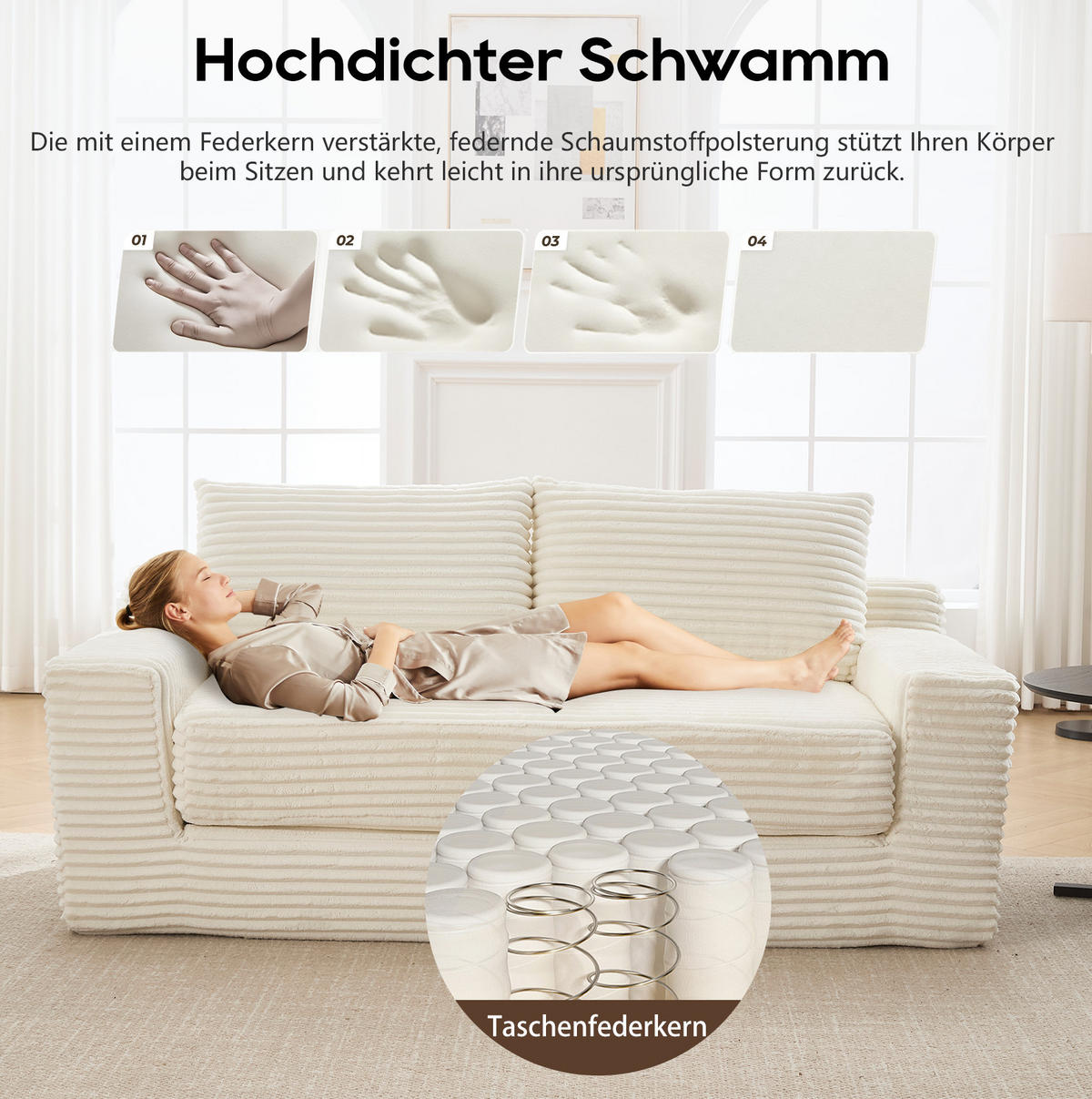 SCHLAFSOFA 2-in-1 kompakt Cordstoff White - Weiß, Holzwerkstoff (85/62/180cm) - Meubliv