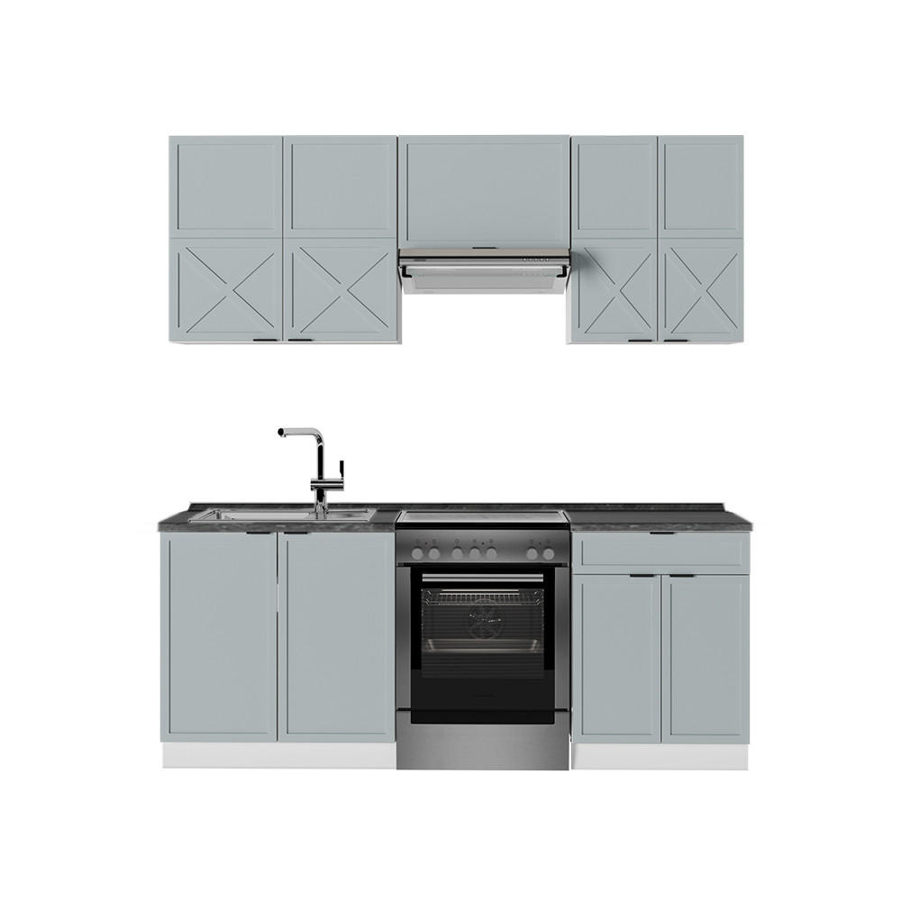 KÜCHENZEILE Fame-Line Hellblau-grau/Weiß 200 cm, AP Anthrazit - Blaugrau/Weiß, Holzwerkstoff (200/81.6/60cm) - Vicco