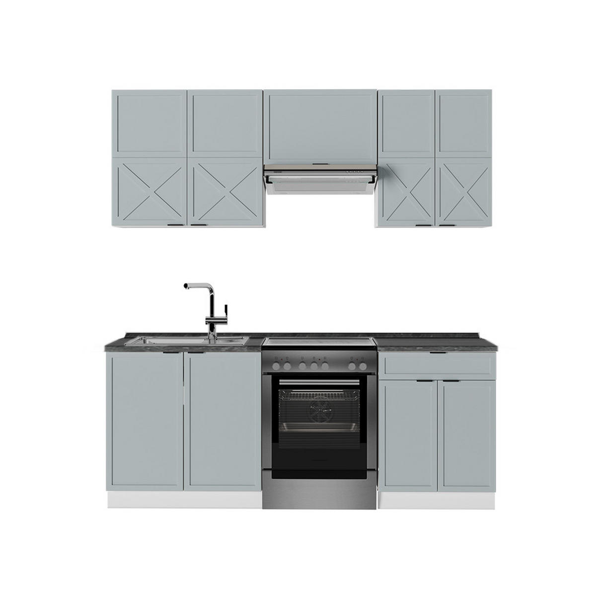 KÜCHENZEILE Fame-Line Hellblau-grau/Weiß 200 cm, AP Anthrazit - Blaugrau/Weiß, Holzwerkstoff (200/81.6/60cm) - Vicco