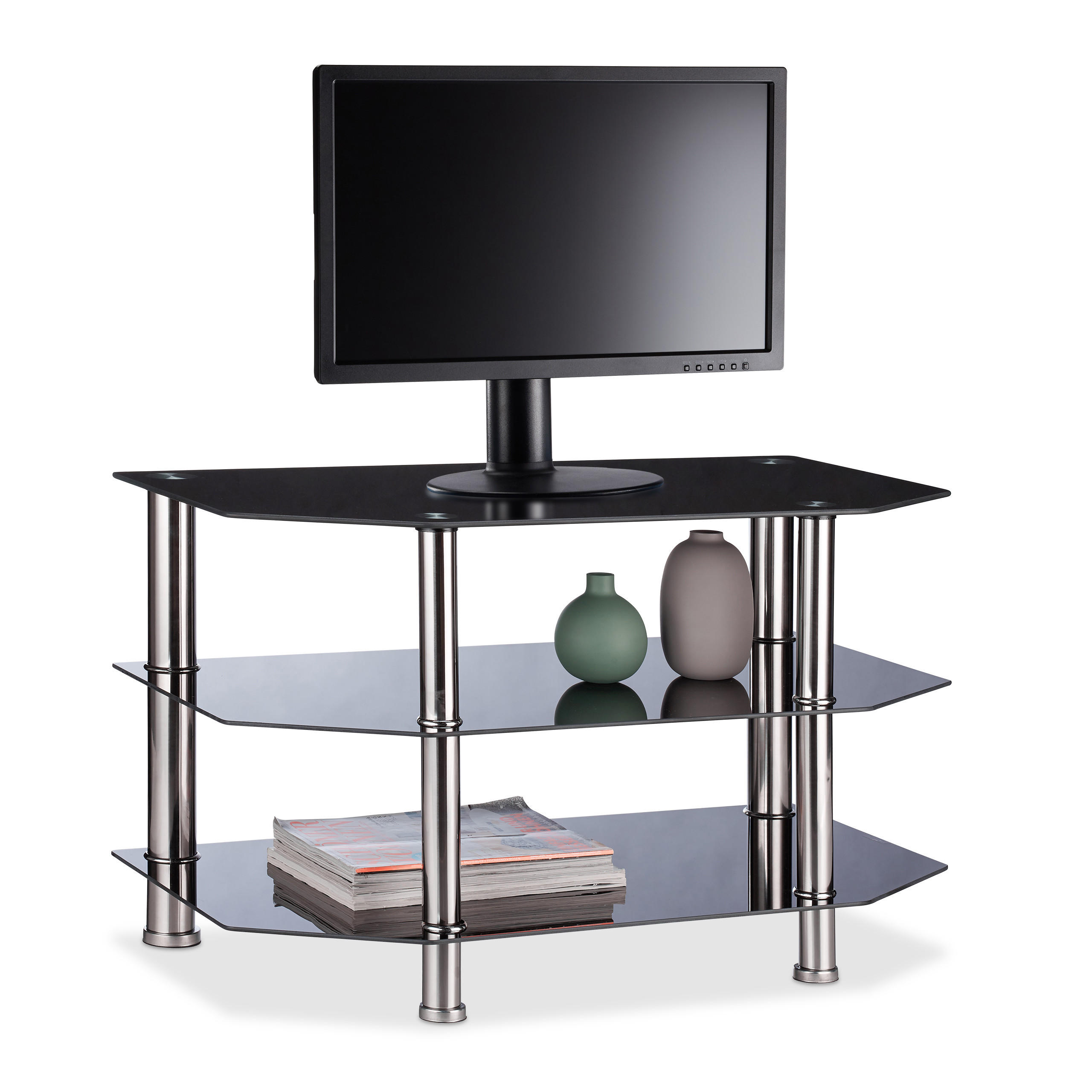FERNSEHTISCH - Schwarz, Glas/Metall (80/49/45cm) - Relaxdays