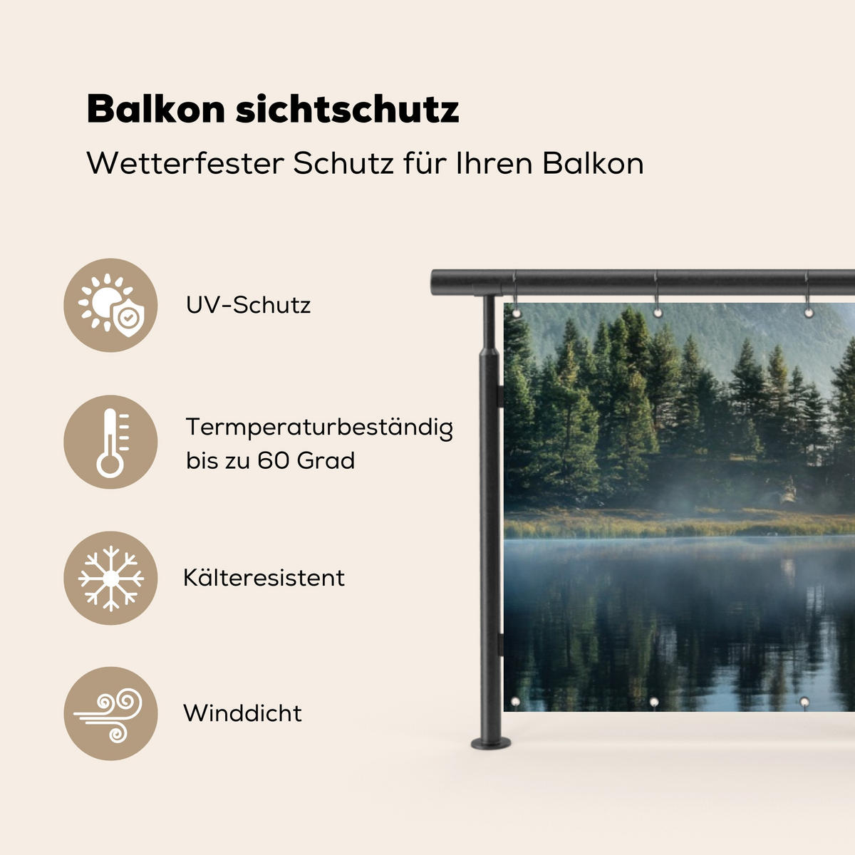 BALKON-SICHTSCHUTZ See - Nebel - Berge - Landschaft - Hellblau, Kunststoff (300/75cm) - MuchoWow