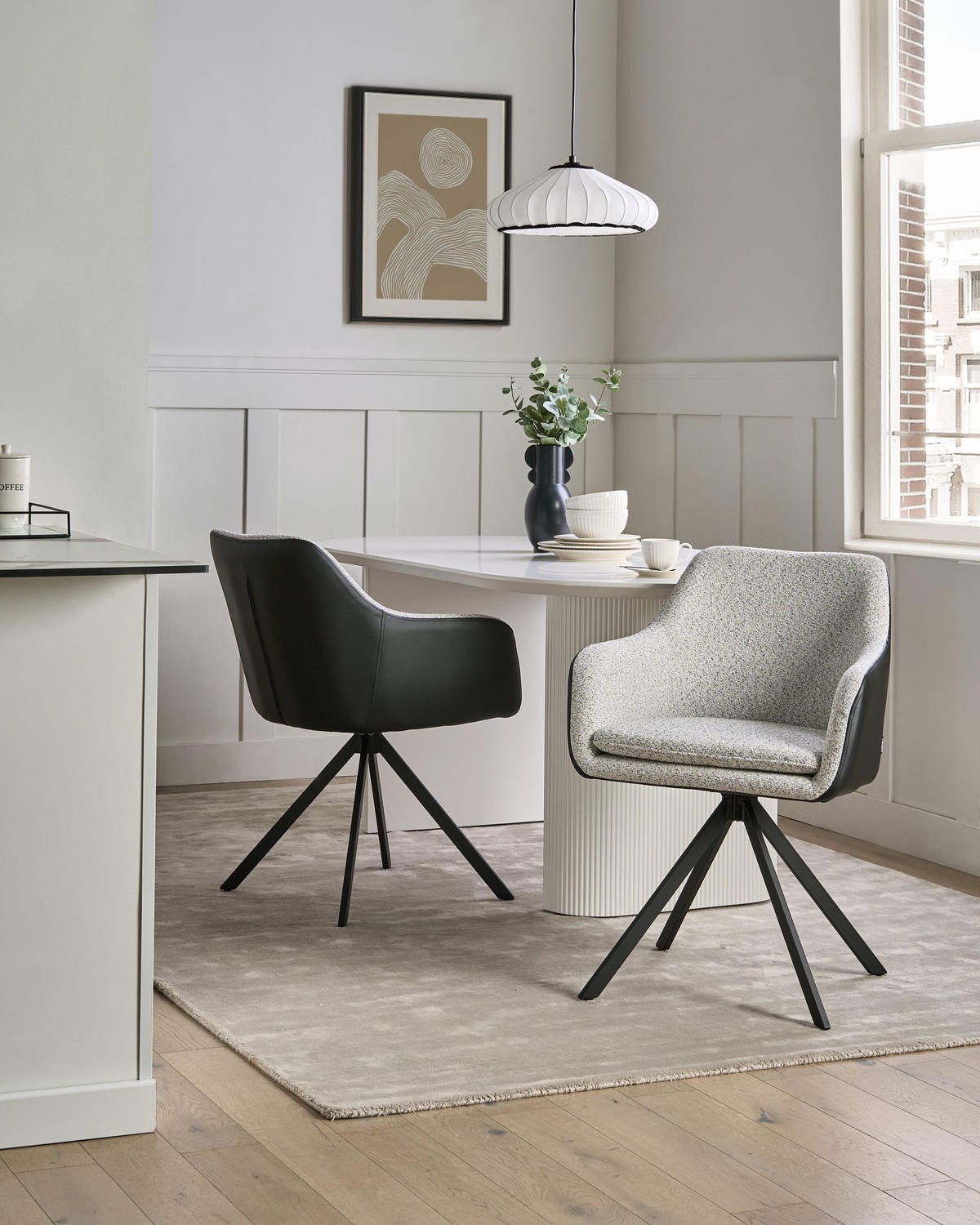 ESSZIMMERSTUHL 2er-Set Schwarz Lithia - Schwarz/Weiß, Textil (58/86/63cm) - Beliani