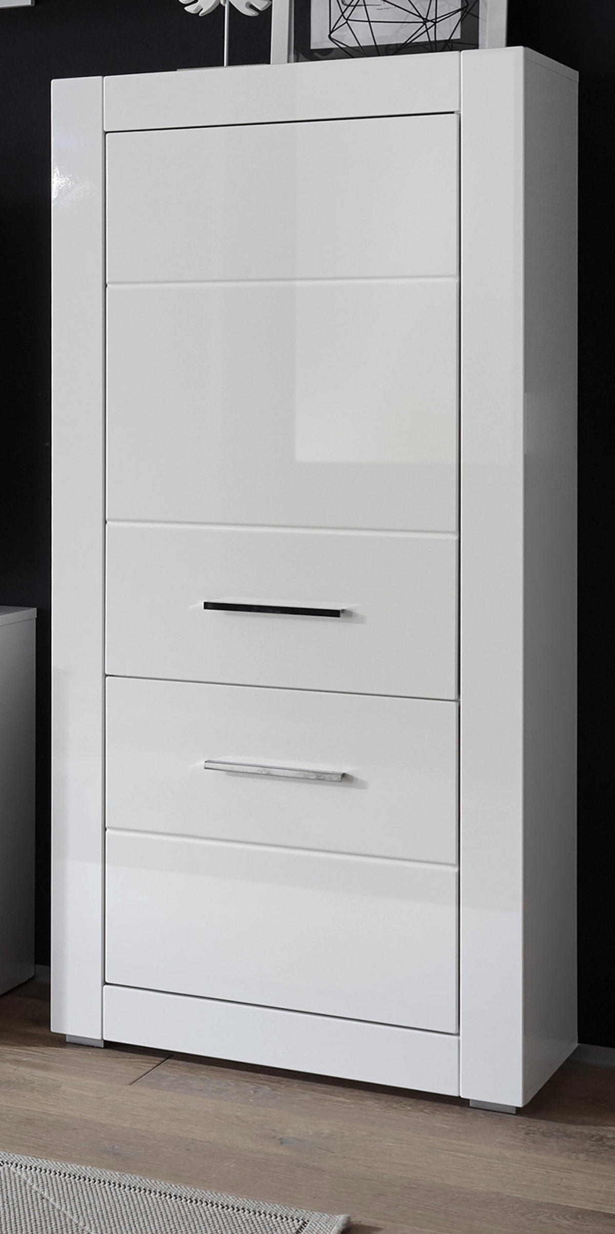 HIGHBOARD weiß Hochglanz, Anrichte für Wohn- und Esszimmer 65 x 142 cm - Chromfarben/Weiß Hochglanz, Holzwerkstoff/Kunststoff (65/142/35cm) - Furn.Design