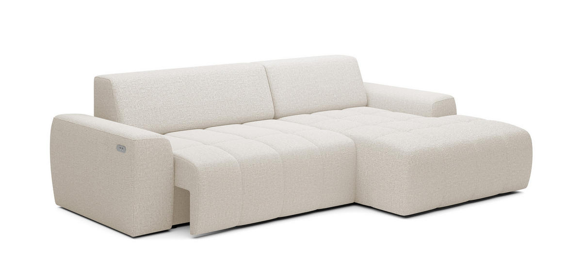 ECKSOFA Savio Freistehend, mit Abriebfestem Kansas-Stoff, Maße 265x172x81 cm, Ausziehbare Sitzfläche 206x92 cm, Rechte, – Helles Beige - Ecru, Holz/Textil (265/172cm) - DomoHome