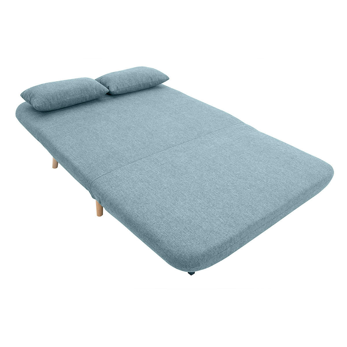 SCHLAFSOFA 2-Sitzer GraugrÙn Stoff Helles Holz AMIKO - Blaugrau, Textil (87/78/132cm) - Miliboo