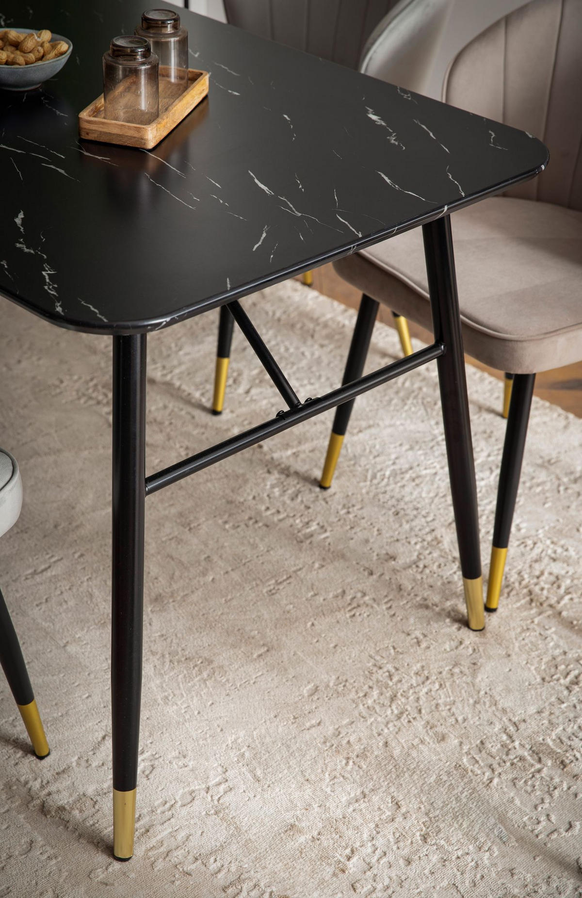 ESSTISCH Marmoroptik Metall Rechteckig Modern Klein, Schwarz 140x80x76 cm - Goldfarben/Schwarz, Holzwerkstoff/Metall (80/140/76cm) - KADIMA DESIGN