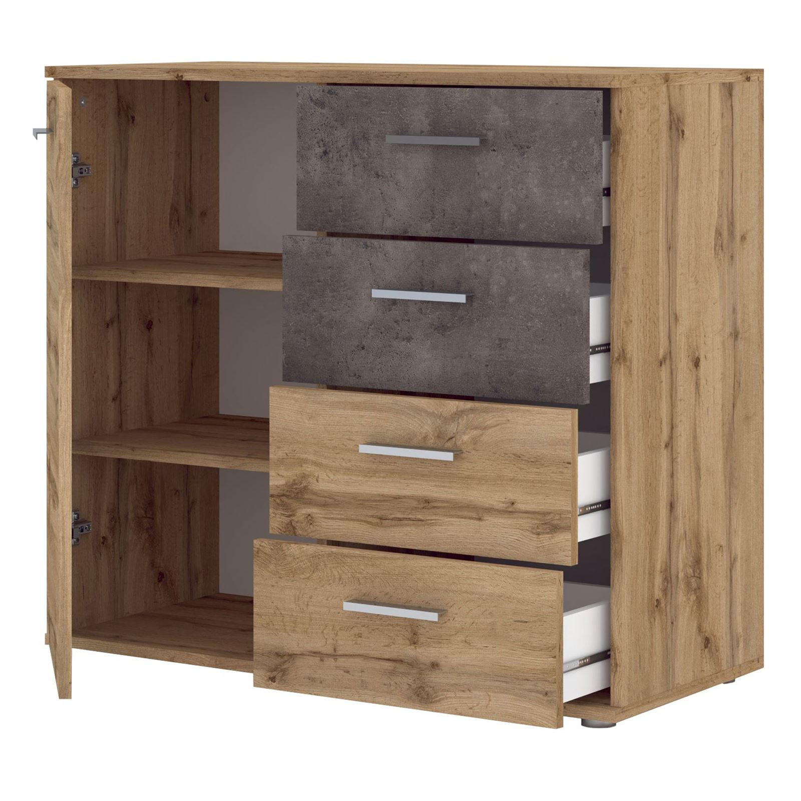 Thumbnail - CARO-Möbel Kommode, Eiche Wotan, Dunkelgrau, Holzwerkstoff, Mode, 91x82x40 cm, Wohnzimmer, Kommoden & Sideboards, Kommod...