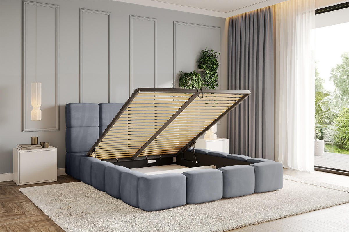 POLSTERBETT mit Bettkasten und Lattenrost, Bett mit Matratze H3/H4, Kopfteil, Boxbett, Doppelbett mit Stauraum - NATA 120x200 Grau - Grau, Holzwerkstoff/Textil (120/200cm) - ALTDECOR