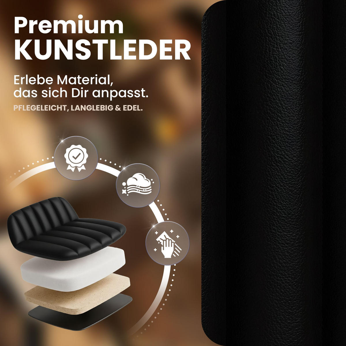 BARHOCKER Lederlook Schwarz - Chromfarben/Schwarz, Textil/Metall (47/83/48cm) - CLP