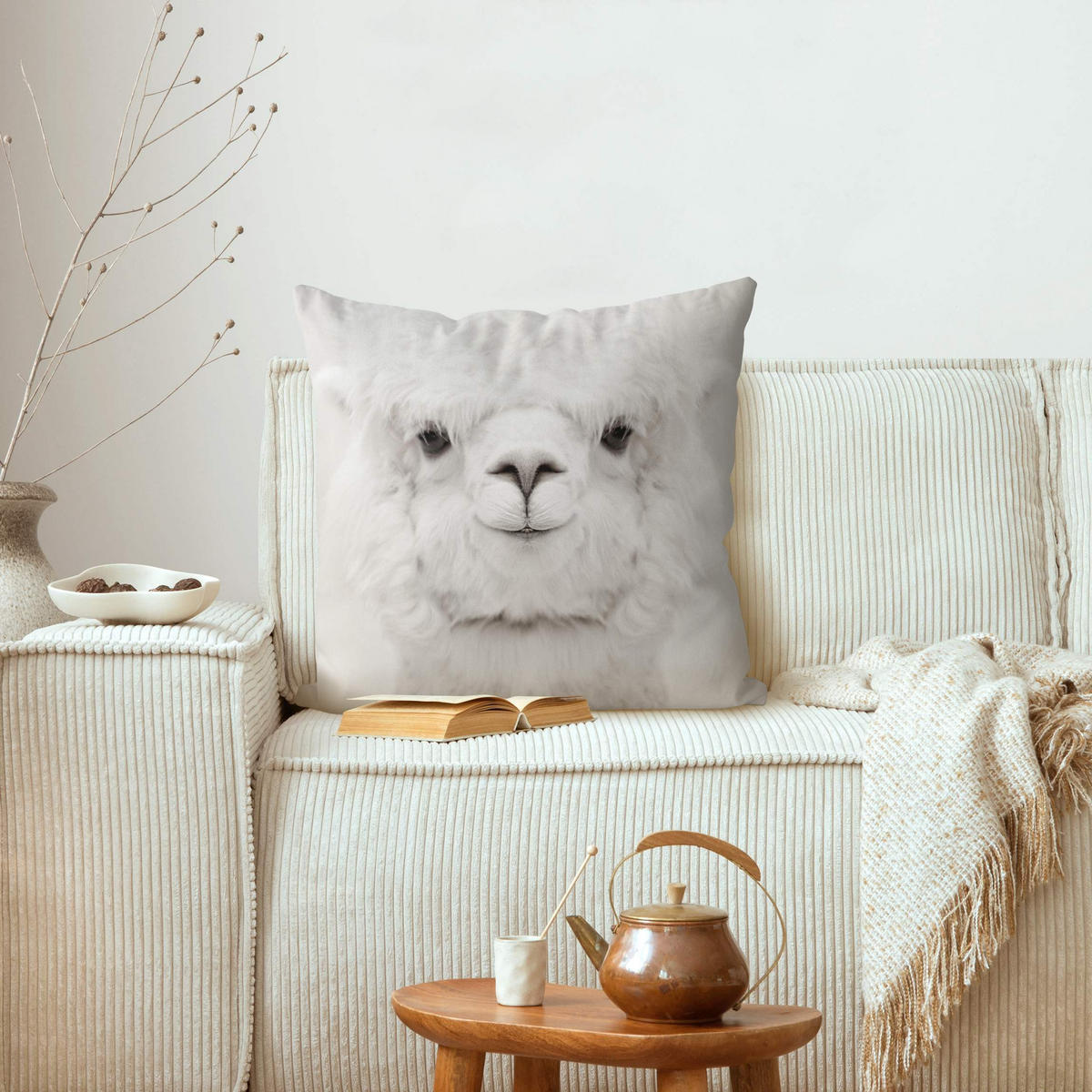 KISSENBEZUG Lächelndes Alpaka 40/40 cm - Weiß, Textil (40/40cm) - Bilderwelten