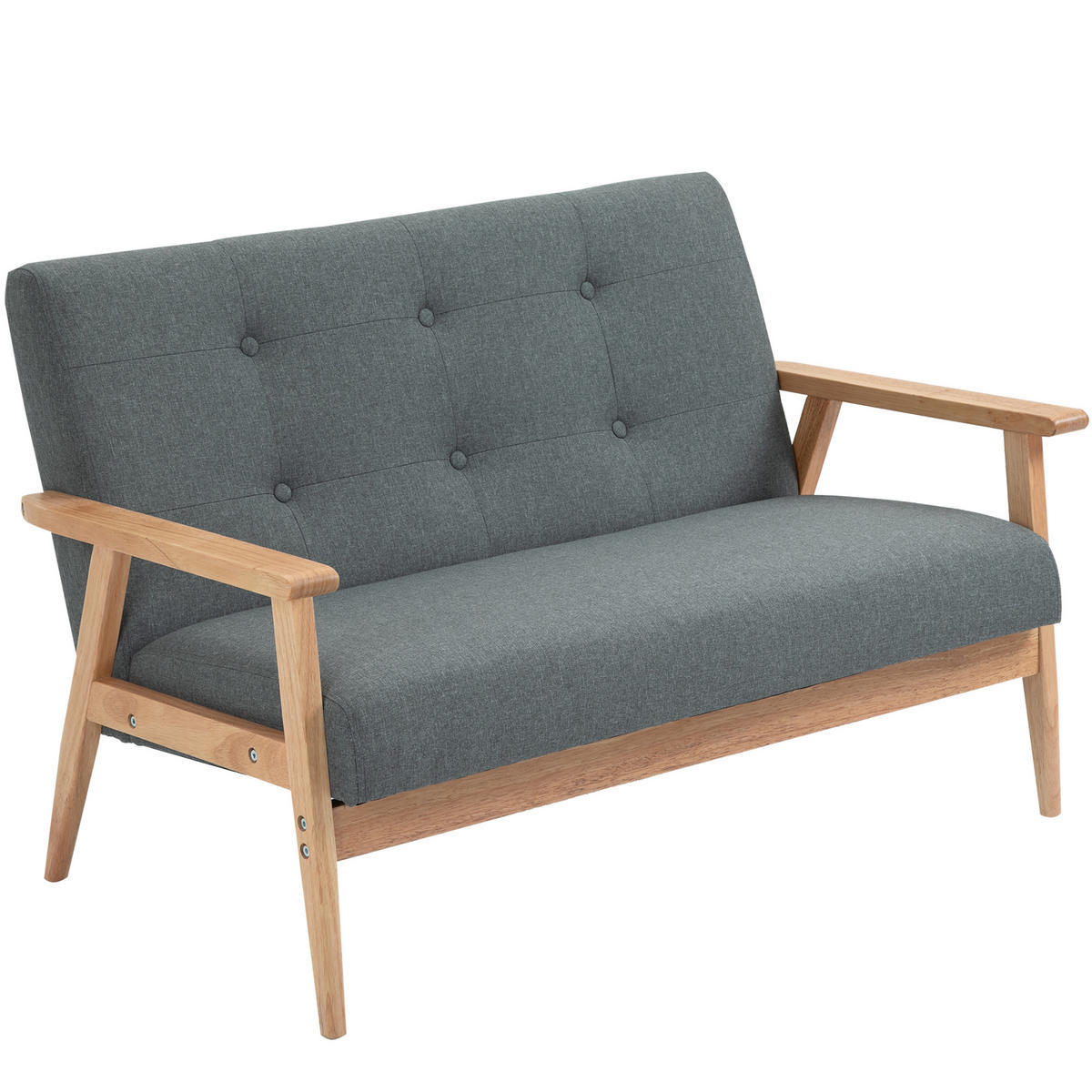 SOFA, 2-Sitzer, skandinavisch, Armlehnen, Holzbeine, grau, 115x66,5x73cm - Multicolor, Holzwerkstoff (115/73/66.5cm) - FORIOUS