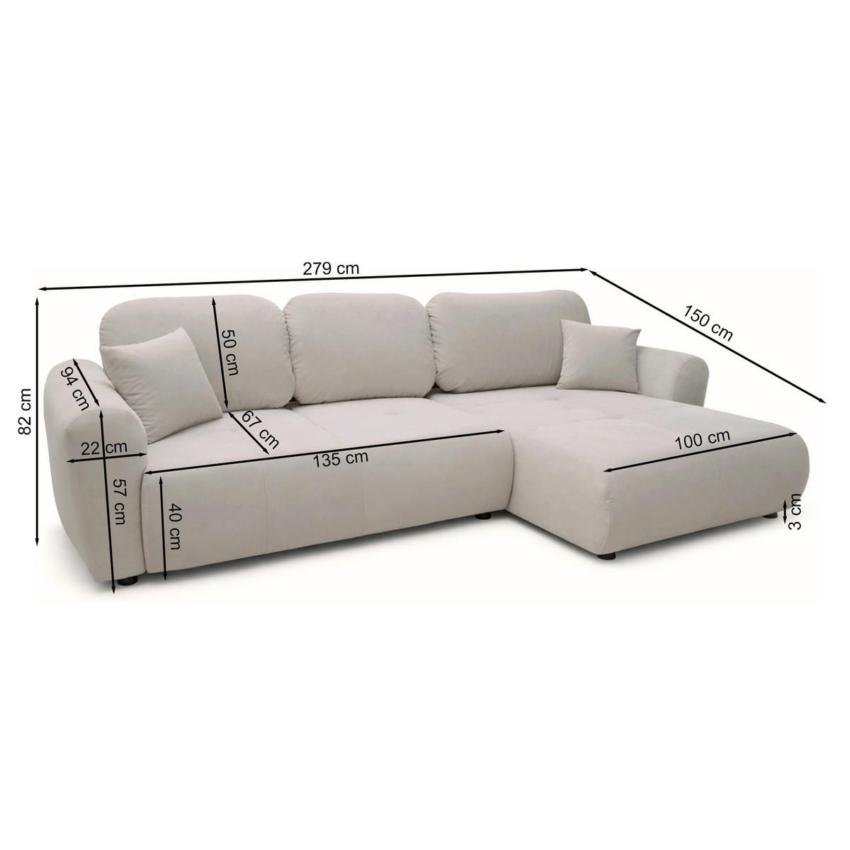 ECKSCHLAFSOFA Olido DUNKELBEIGER VELOURS - Schwarz/Cappuccino, Kunststoff/Textil (279/150cm) - Selsey