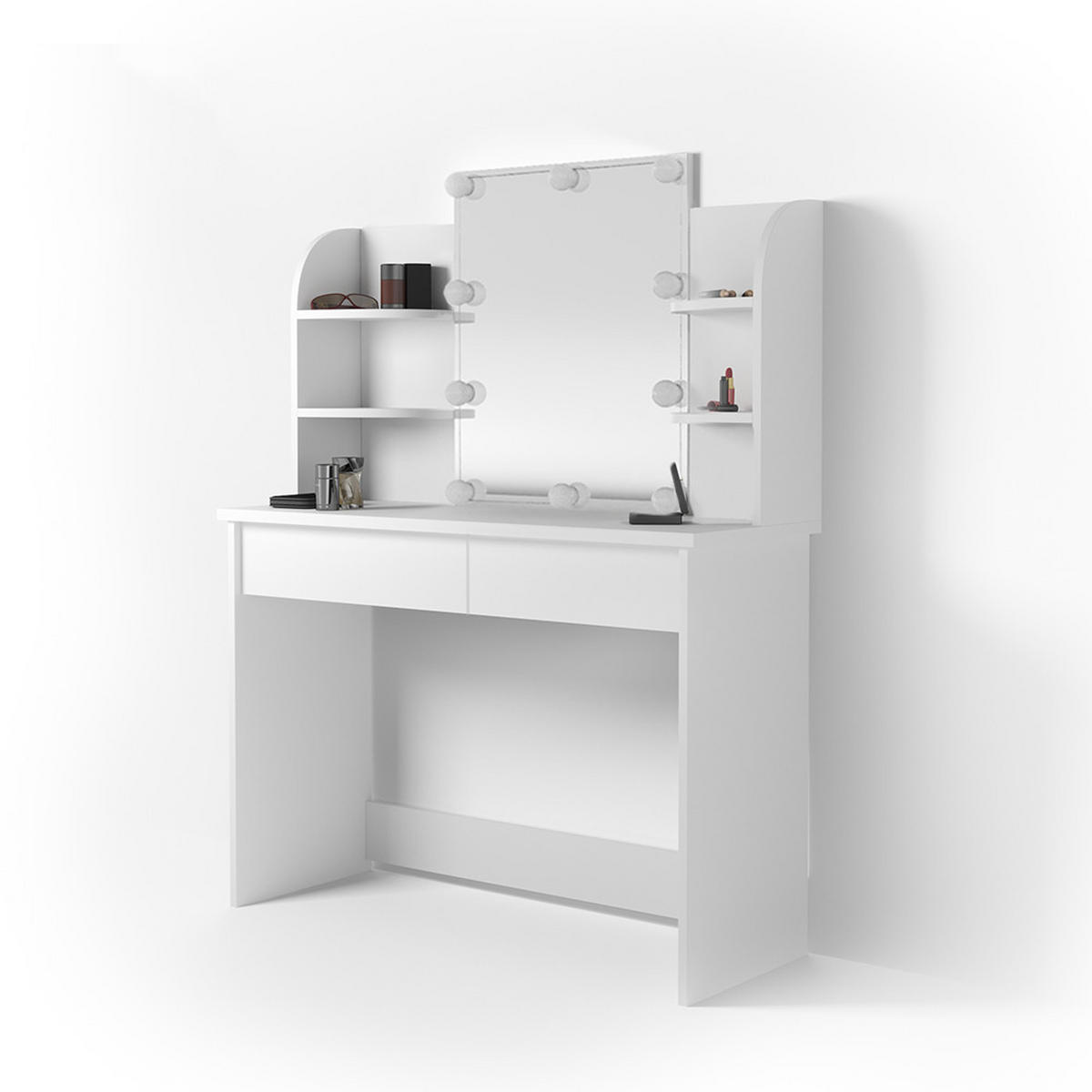 SCHMINKTISCH Charlotte Weiß 108 cm mit LED Beleuchtung - Weiß, Holzwerkstoff (108/139/40cm) - Vicco