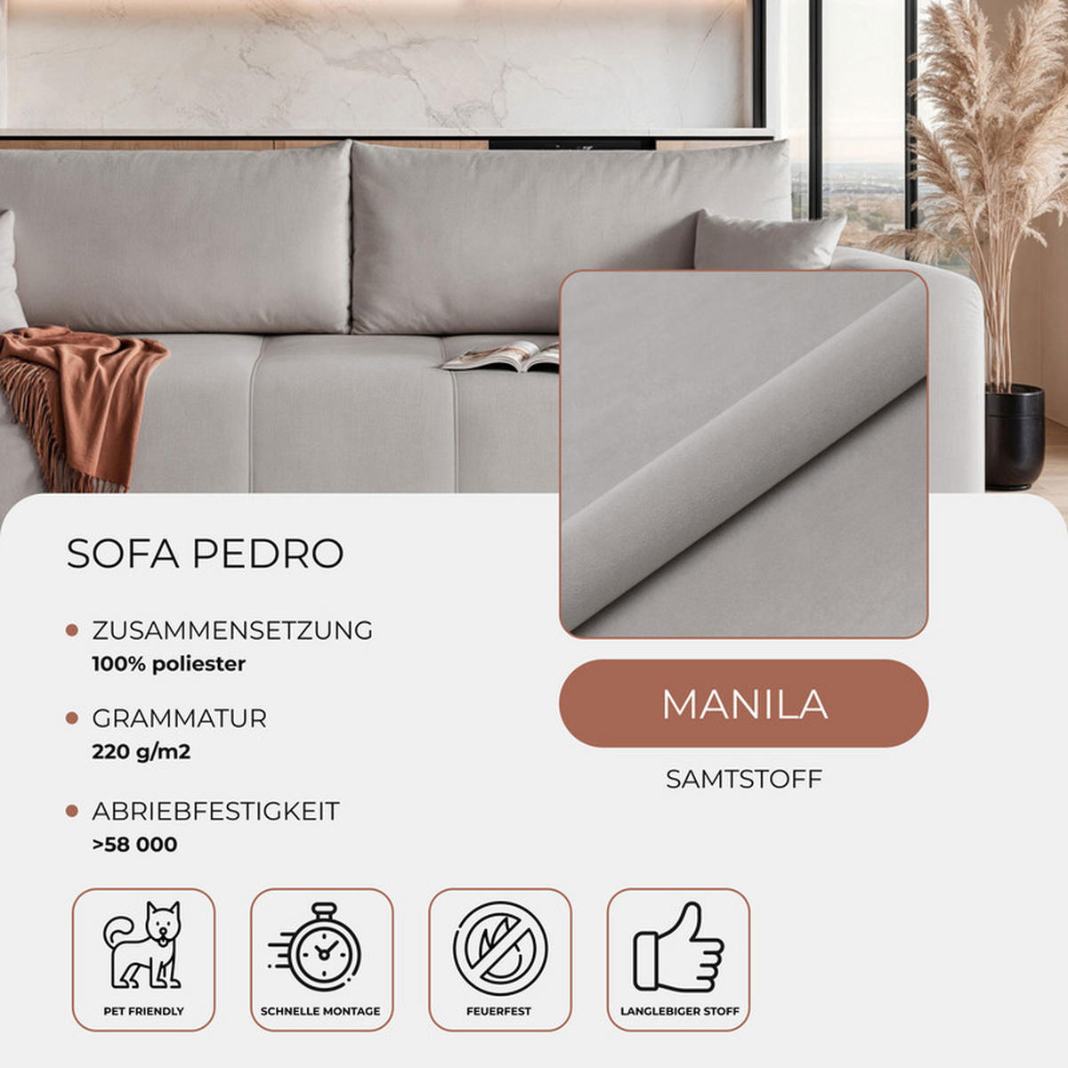 SCHLAFSOFA PEDRO mit Bettkasten Hellgrau - Hellgrau, Holzwerkstoff/Kunststoff (244/79/93cm) - Idohome