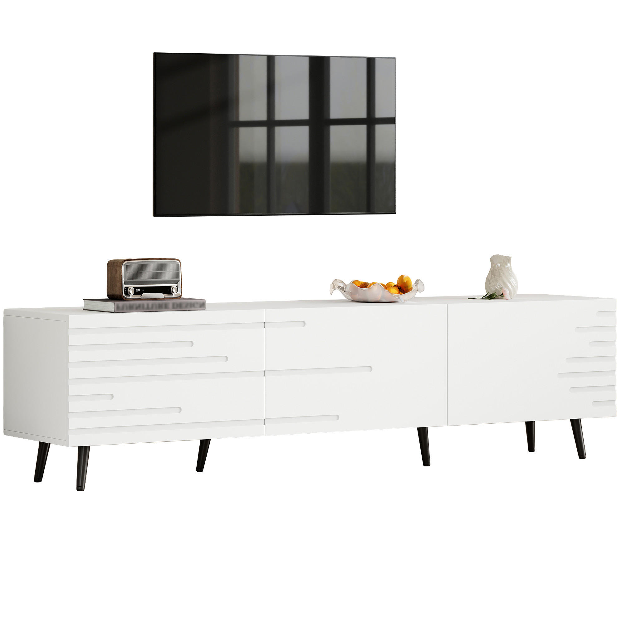 TV-ELEMENT mit 3 Klapptüren 180 x 40 x 48 cm MDF White - Weiß, Holzwerkstoff (40/48/180cm) - Beauniv