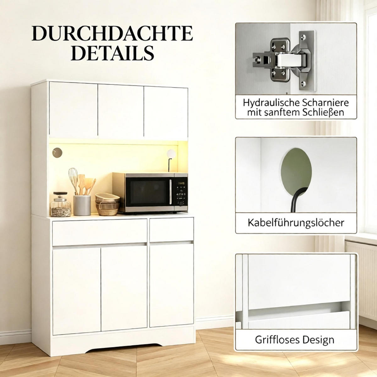 KÜCHENSCHRANK 100/180/38 cm MDF Weiß, 6 Türen und Arbeitsfläche, für Küche und Esszimmer - Weiß, Holzwerkstoff (38/180/100cm) - Rolipo