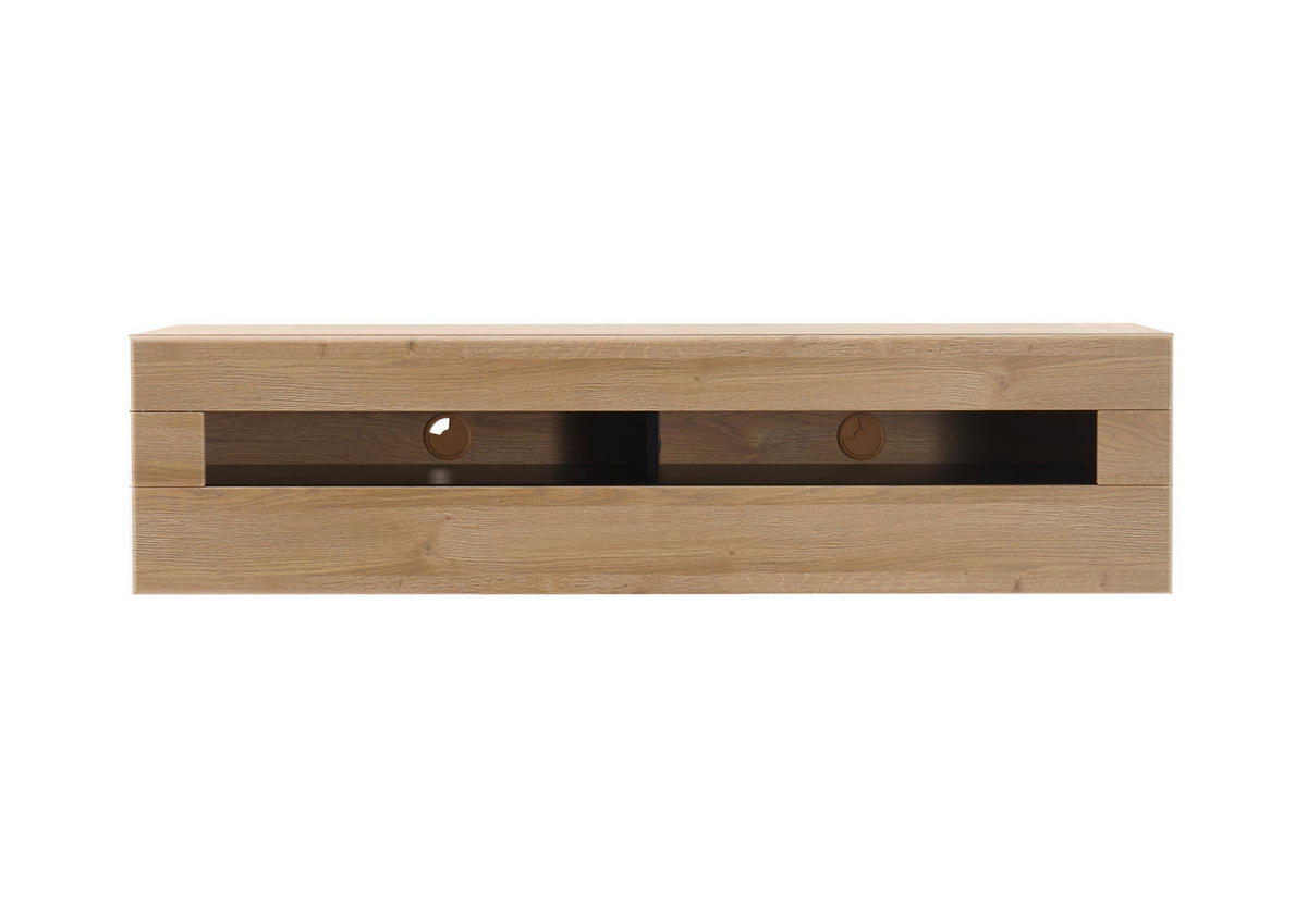 LOWBOARD M14 Schwarz Hochglanz & Grandson Oak hell 140/35/48 cm breit hängend - Eichefarben, Holzwerkstoff (140/35/48cm) - Livojo