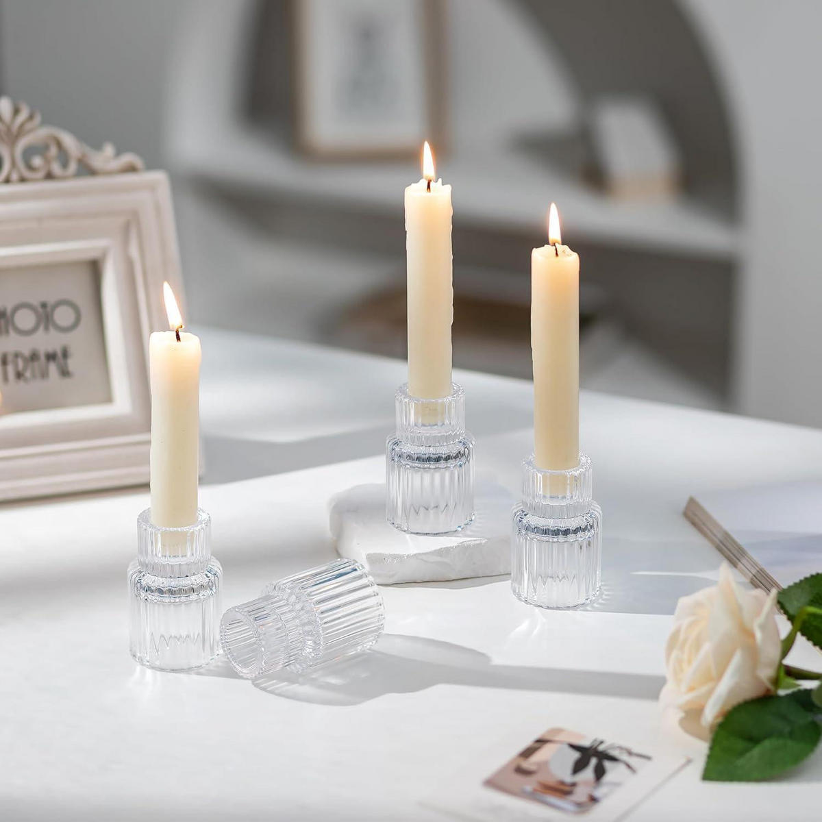 KERZENSTÄNDER 10er Set Glas Transparent 6 cm - Transparent, Glas (3.5/7/3.5cm)