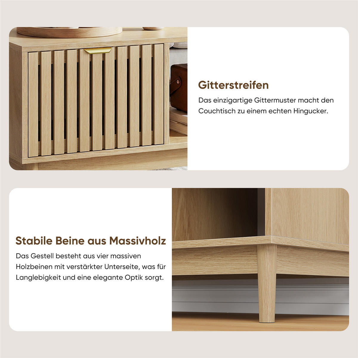 COUCHTISCH 80 cm Schublade Eiche Massivholz - Naturfarben, Holz (80/50/45cm) - Kaket