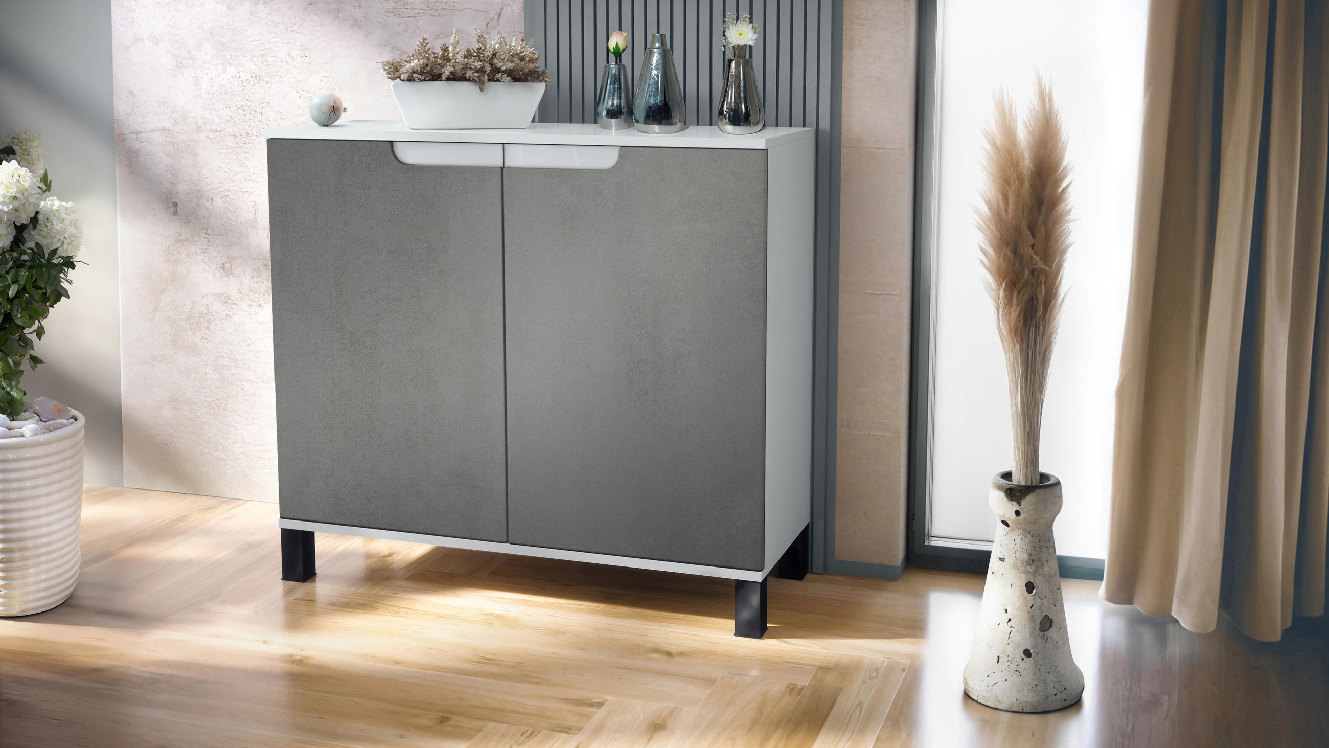 KOMMODE Sylt Beton Dunkel Optik - Dunkelgrau, Holzwerkstoff (92.5/84.5/35cm) - Vladon