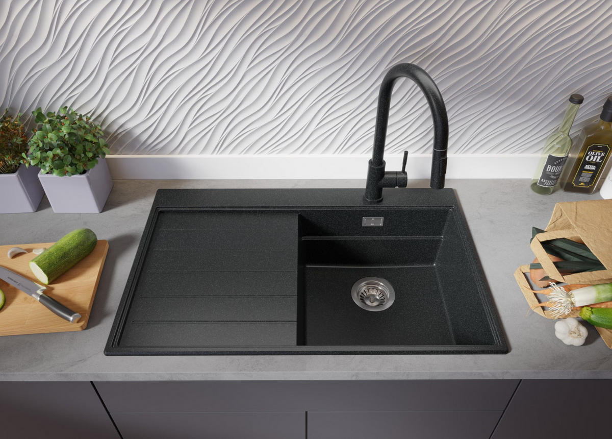 SPÜLBECKEN Sydney, 2-er set Anthrazit 78/50 cm 1 Becken + Ablauf-Set + Küchenzubehörset ab 45er Unterschrank - Chromfarben/Anthrazit, Kunststoff (78/20/50cm) - Primagran