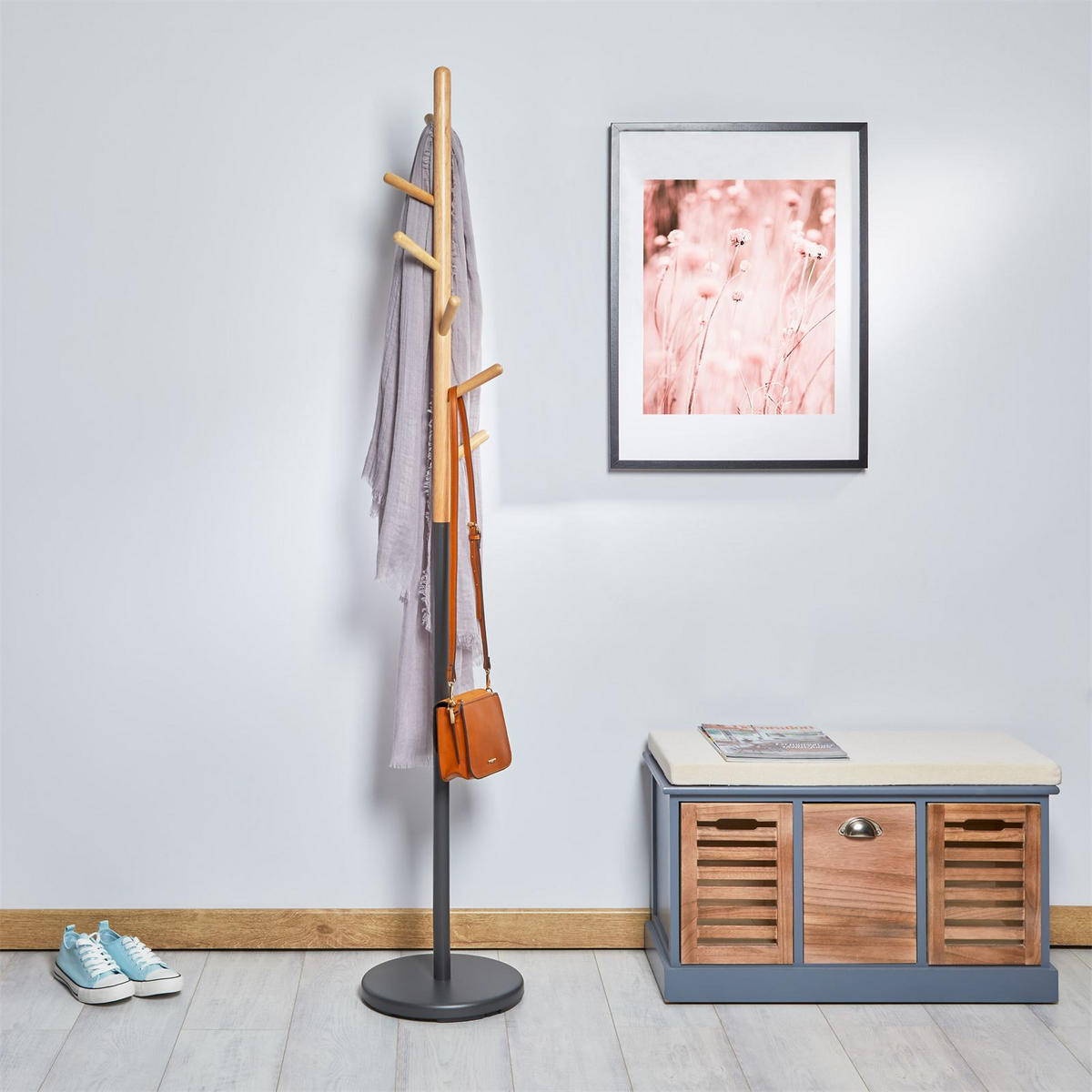 KLEIDERSTÄNDER ENRICO grau/natur - Naturfarben/Grau, Holz (28/171/28cm) - IDIMEX