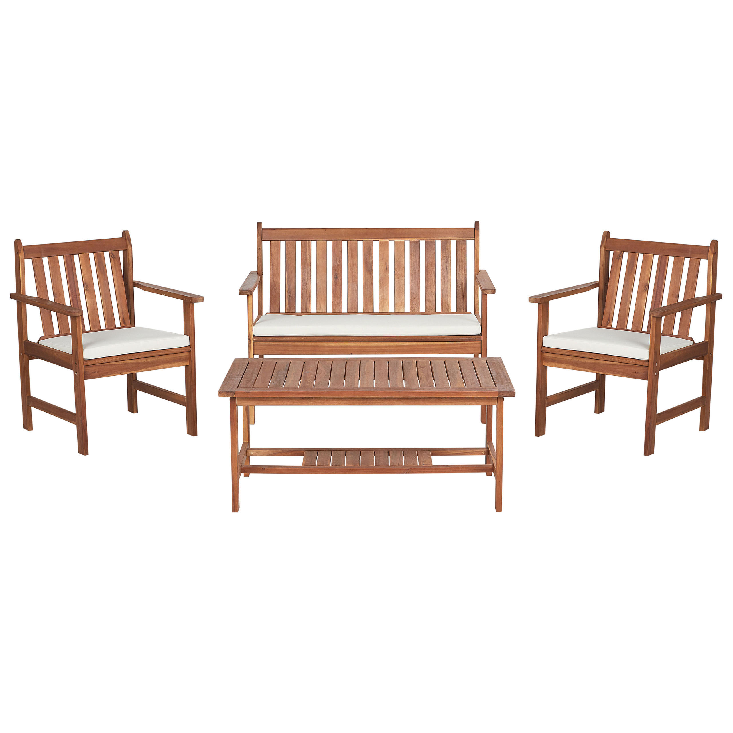 LOUNGE SET 4-Sitzer Akazienholz hellbraun Auflagen weiß Altidona - Creme, Holz - Beliani