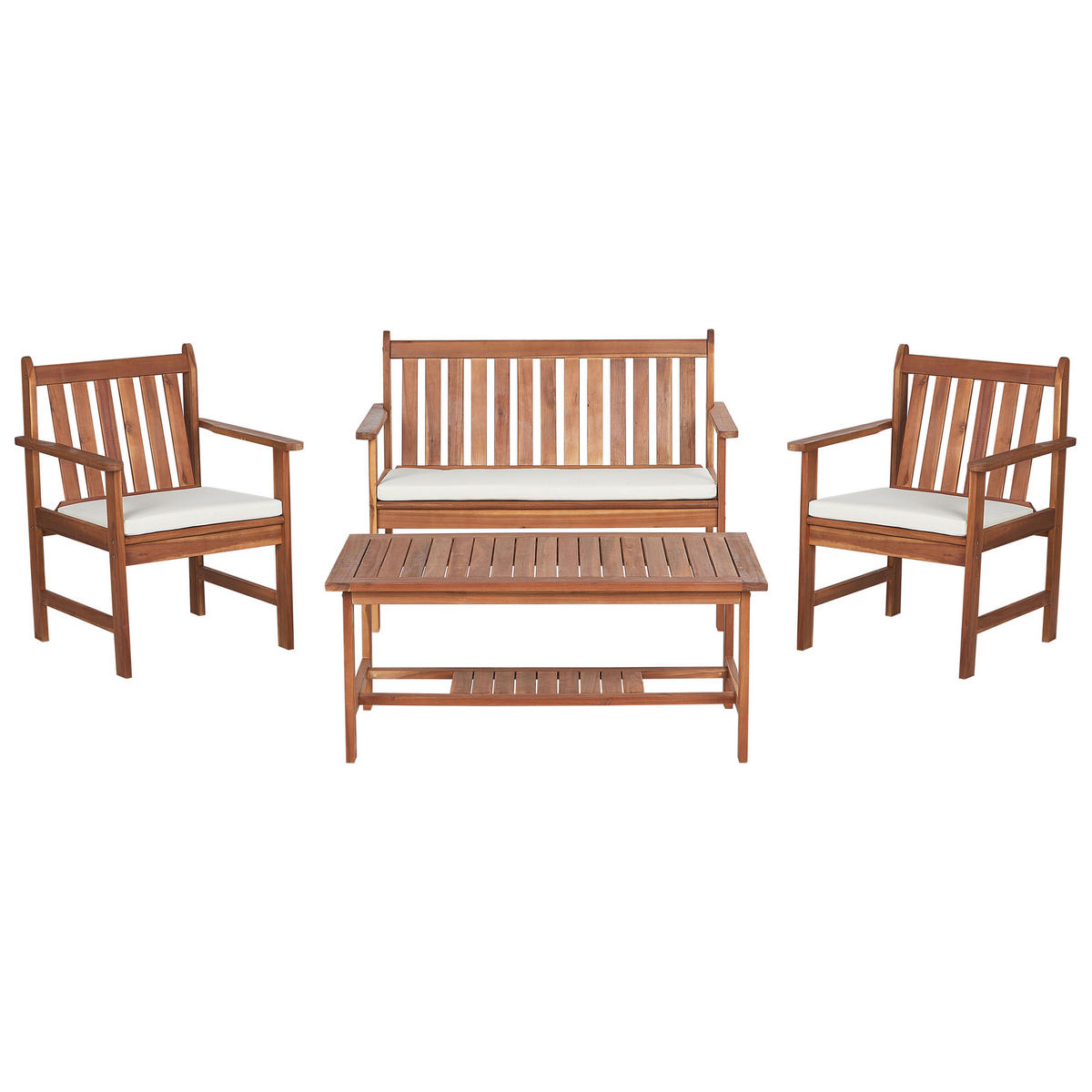 LOUNGE SET 4-Sitzer Akazienholz hellbraun Auflagen weiß Altidona - Creme, Holz - Beliani