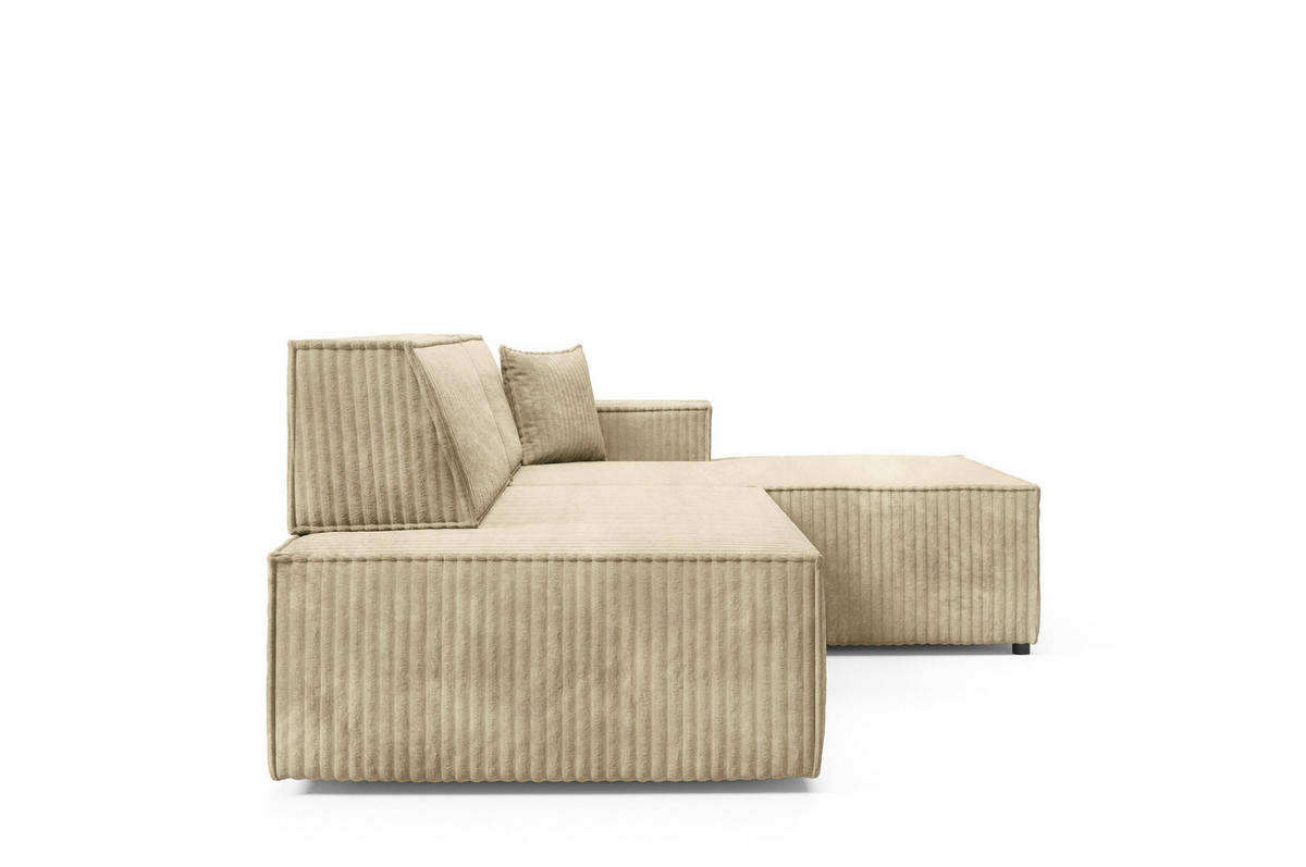 ECKSOFA TESSO R-S Beige Kordstoff mit Schlaffunktion - Beige, Holz (247/170cm) - MASSENO