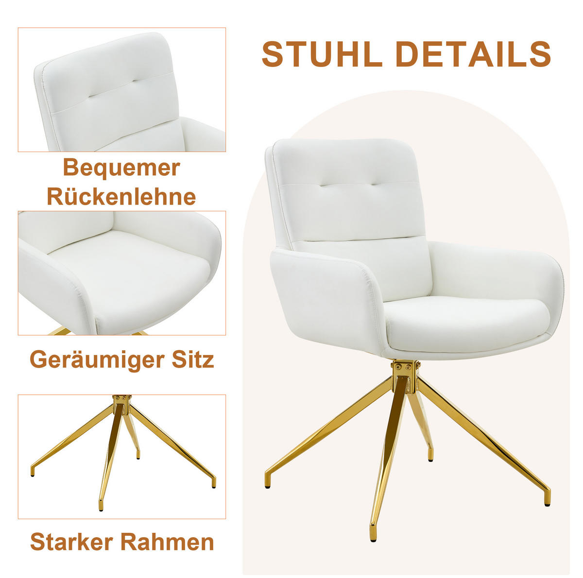 ESSZIMMER-SET 3-tlg. 85 cm Transparent Weiß-Gold - Weiß, Metall (85/76/85cm) - Meubliv