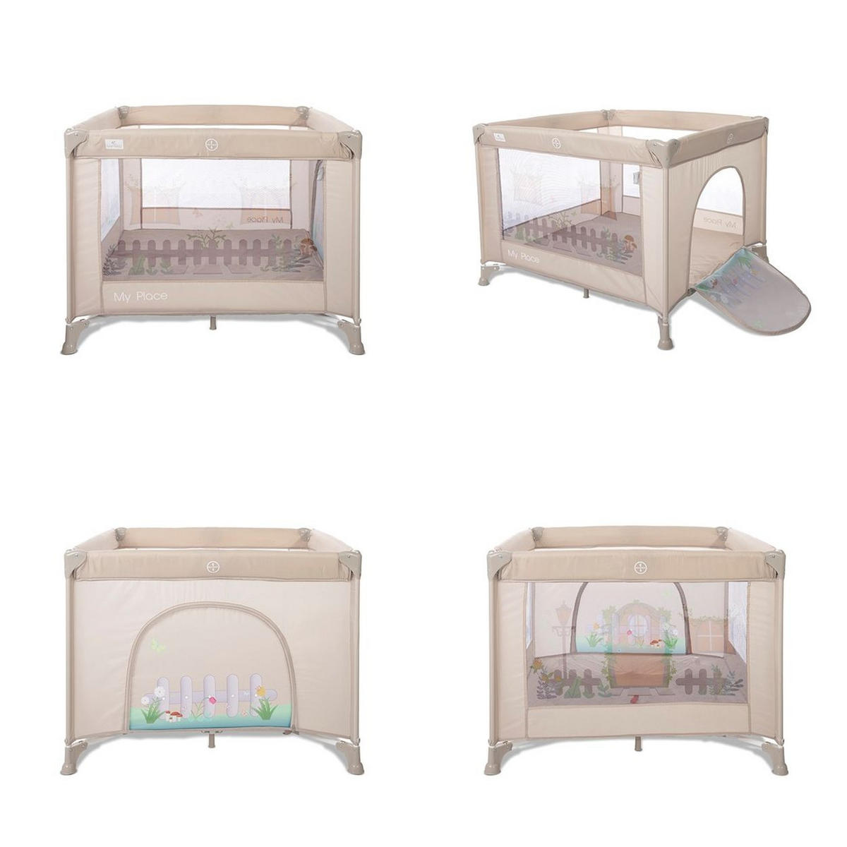 REISEBETT My Place Dach beige Fenster faltbar Matratze Schlupfloch Tragetasche - Beige, Kunststoff (100/100cm) - Lorelli