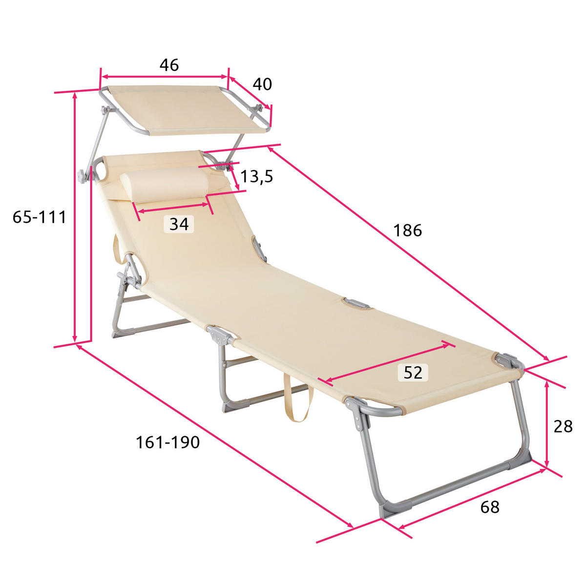 GARTENLIEGE 2er Set Chloé,190 x 68 x 65 cm,beige - Beige, Kunststoff (68/65/190cm) - tectake