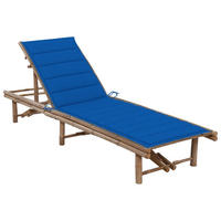 GARTEN-SONNENLIEGE mit Auflage Bambus - Blau, Holz (65/87/200cm) - furnicato