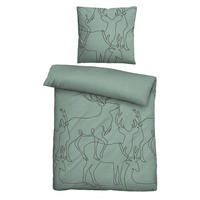 BETTWÄSCHE-GARNITUR Melange Hirsch fichte, 155x220 cm + 80x80 cm - Dunkelgrün, Textil (155/220cm) - biberna