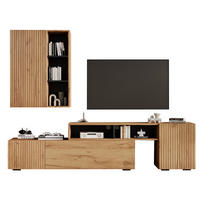 TV-MÖBEL-SET aus Spanplatte 135x35x53 cm Eiche/Schwarz mit verstellbarem TV-Lowboard und Wandschrank - Eichefarben, Holzwerkstoff (135/53.5/35cm) - IVMEU