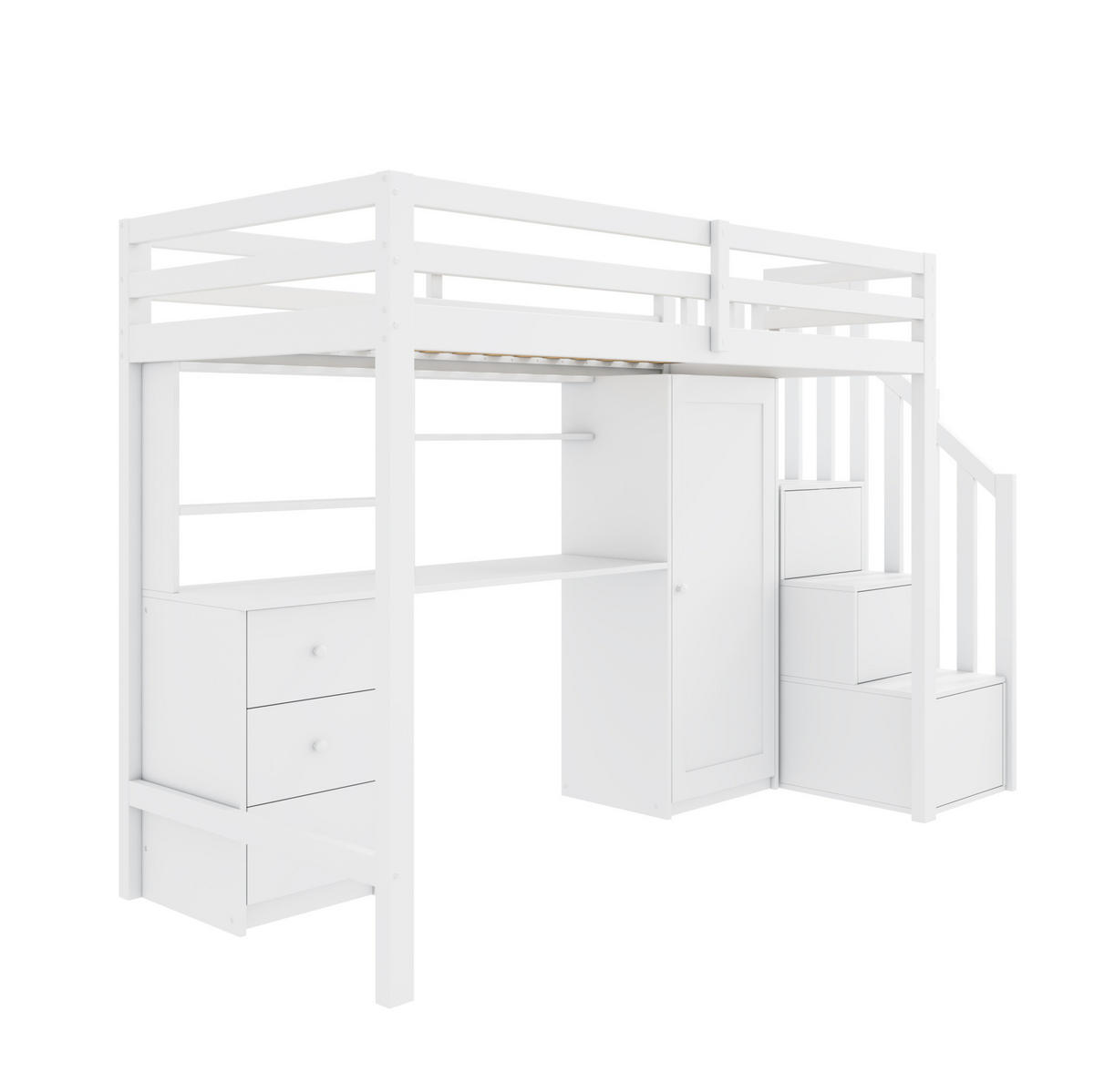 ETAGENBETT 90/200 cm Weiß mit Schreibtisch und Stauraum - Weiß, Holz (90/200cm) - OKWISH