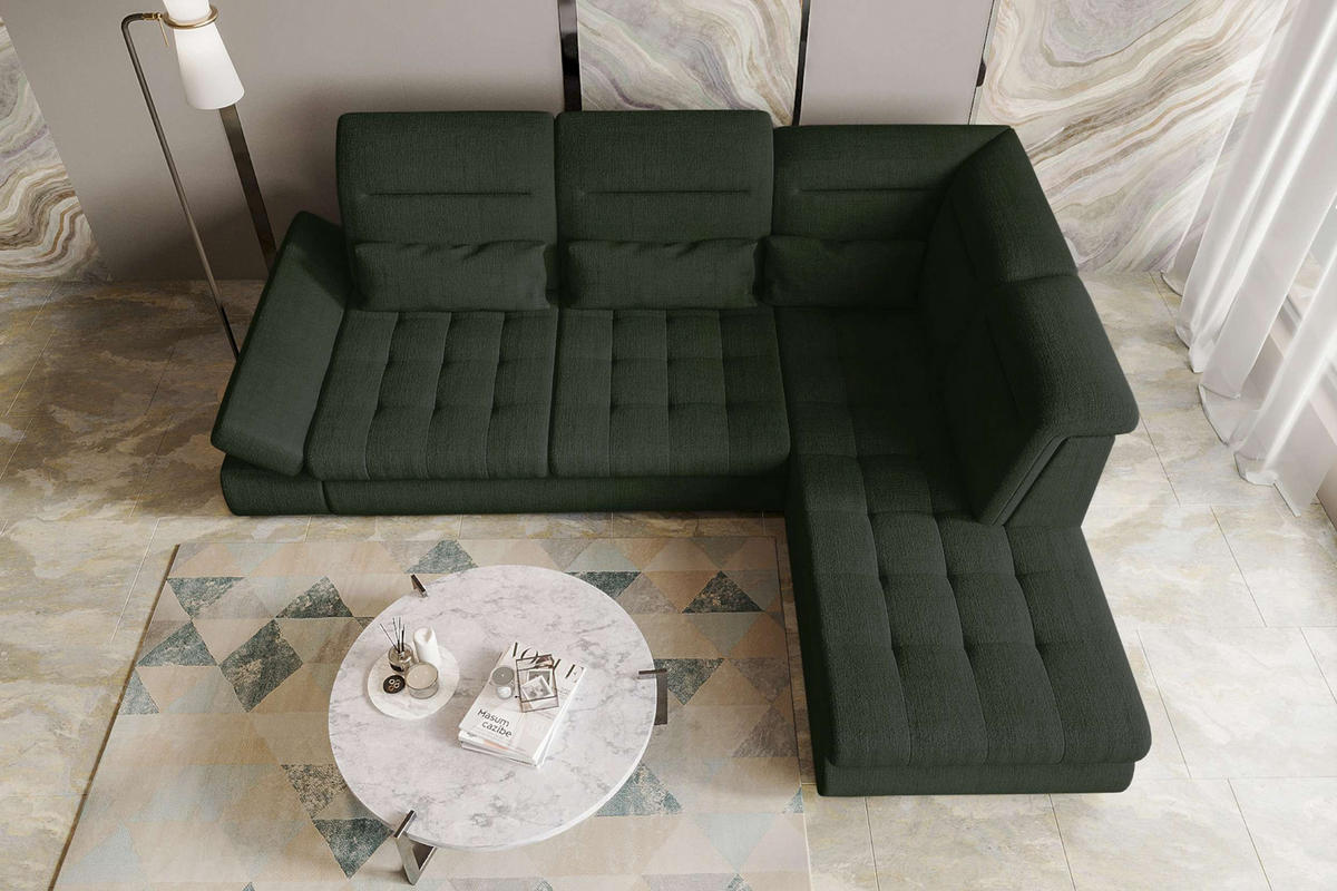 ECKSOFA Toscana Velours inkl. Schlaffunktion - Olivgrün, Textil (279/227cm) - 99rooms