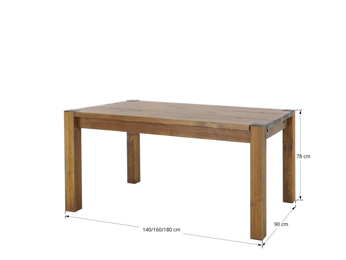 ESSTISCH aus Massivholz 180 cm Rustyk - Dunkelbraun, Holz (180/90/78cm) - Seart