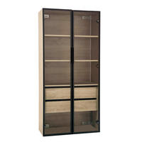 BADEZIMMERSCHRANK 74x36x155 cm Natural aus Spanplatte mit LED-Beleuchtung & Glasschranktüren - Naturfarben, Holzwerkstoff (74/155/36cm) - Modfu