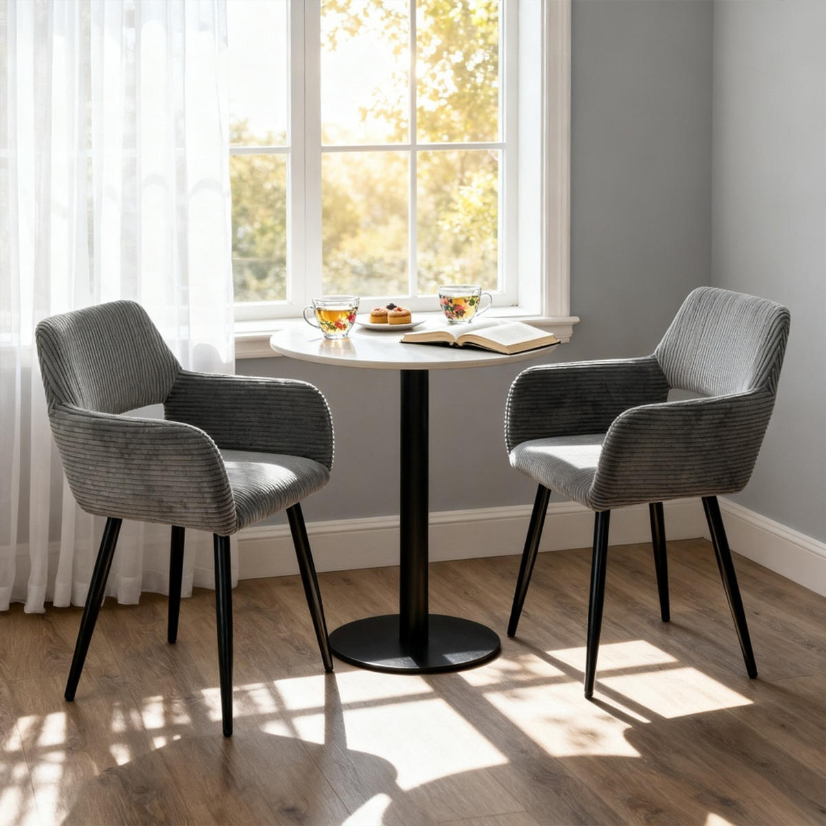 ESSZIMMERSTUHL 2er Set in Cord-Optik - Grau, Textil (56/78/56cm) - Meubles Cosy