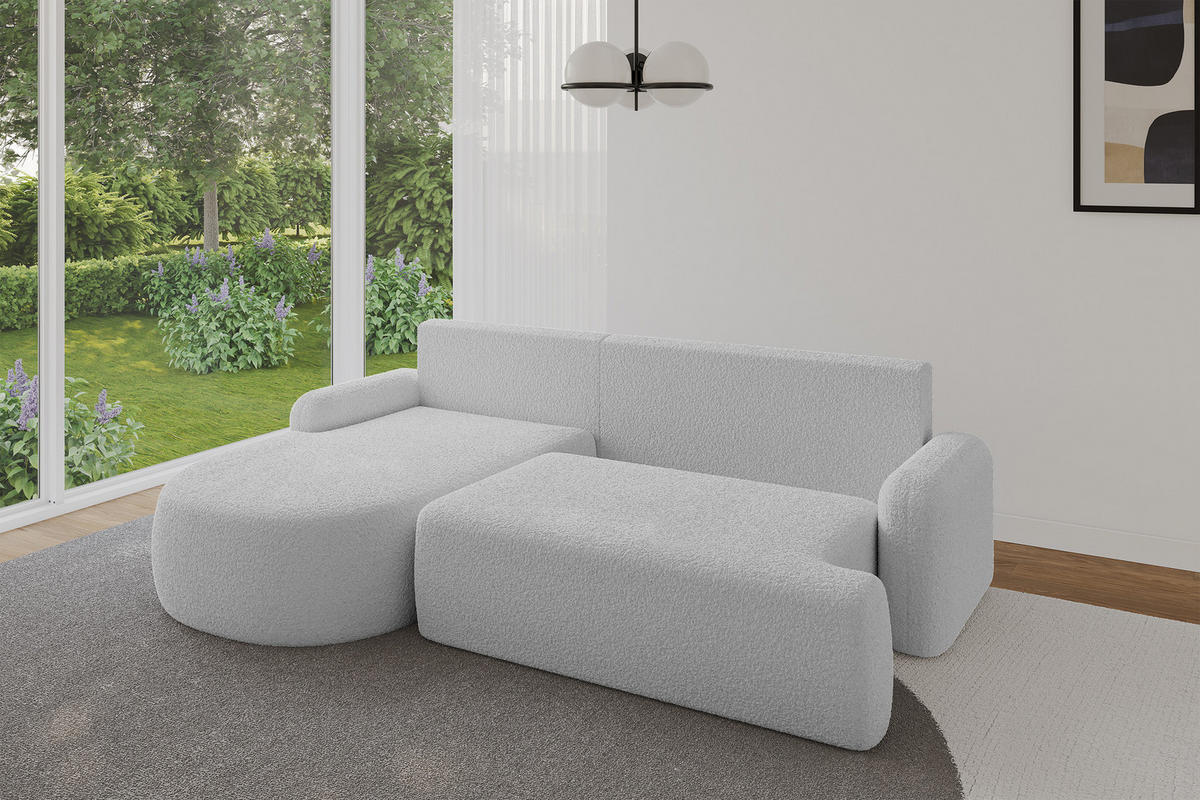 ECKSOFA mit Schlaffunktion und Bettkasten LIRA-L - 264x172x89 Hellgrau - Hellgrau, Holzwerkstoff/Textil (264/172cm) - ALTDECOR