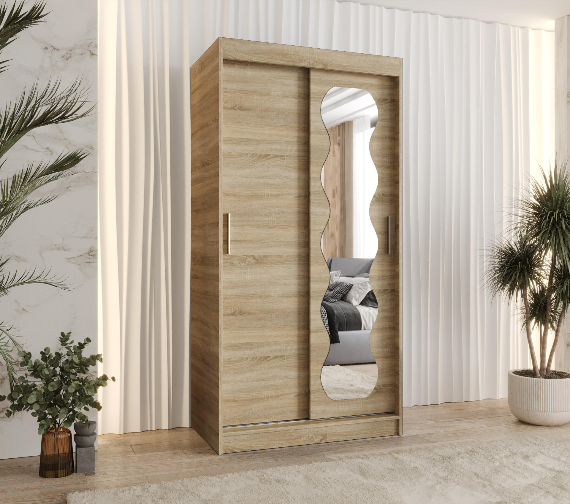 SCHWEBETÜRENSCHRANK 200/100/62 2-türig - Silberfarben/Sonoma Eiche, Holz (100/200/62cm) - MÖBEL KRYSPOL