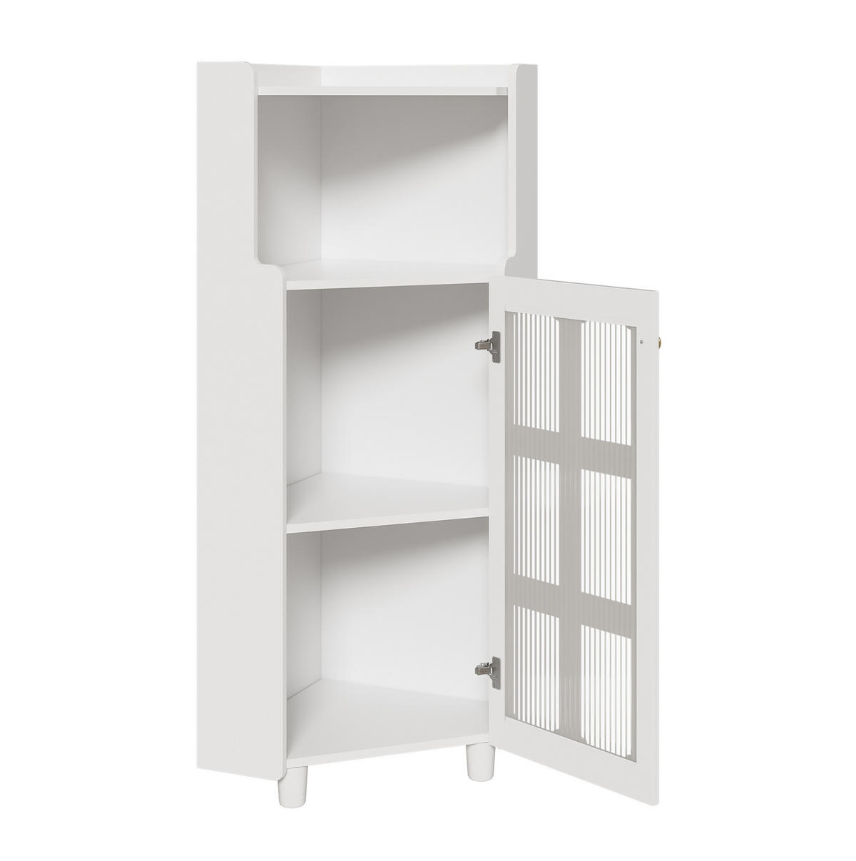 LED-ECKSCHRANK 63.5x16.5x124 cm Weiß aus Spritzglas mit App-LED & 2-in-1 Stauraum - Weiß, Holzwerkstoff (63.5/124/16.5cm) - Modfu